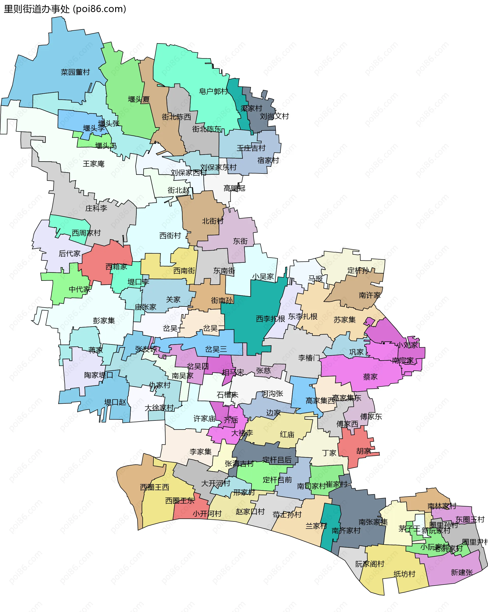 里则街道办事处边界地图(五级行政区划)