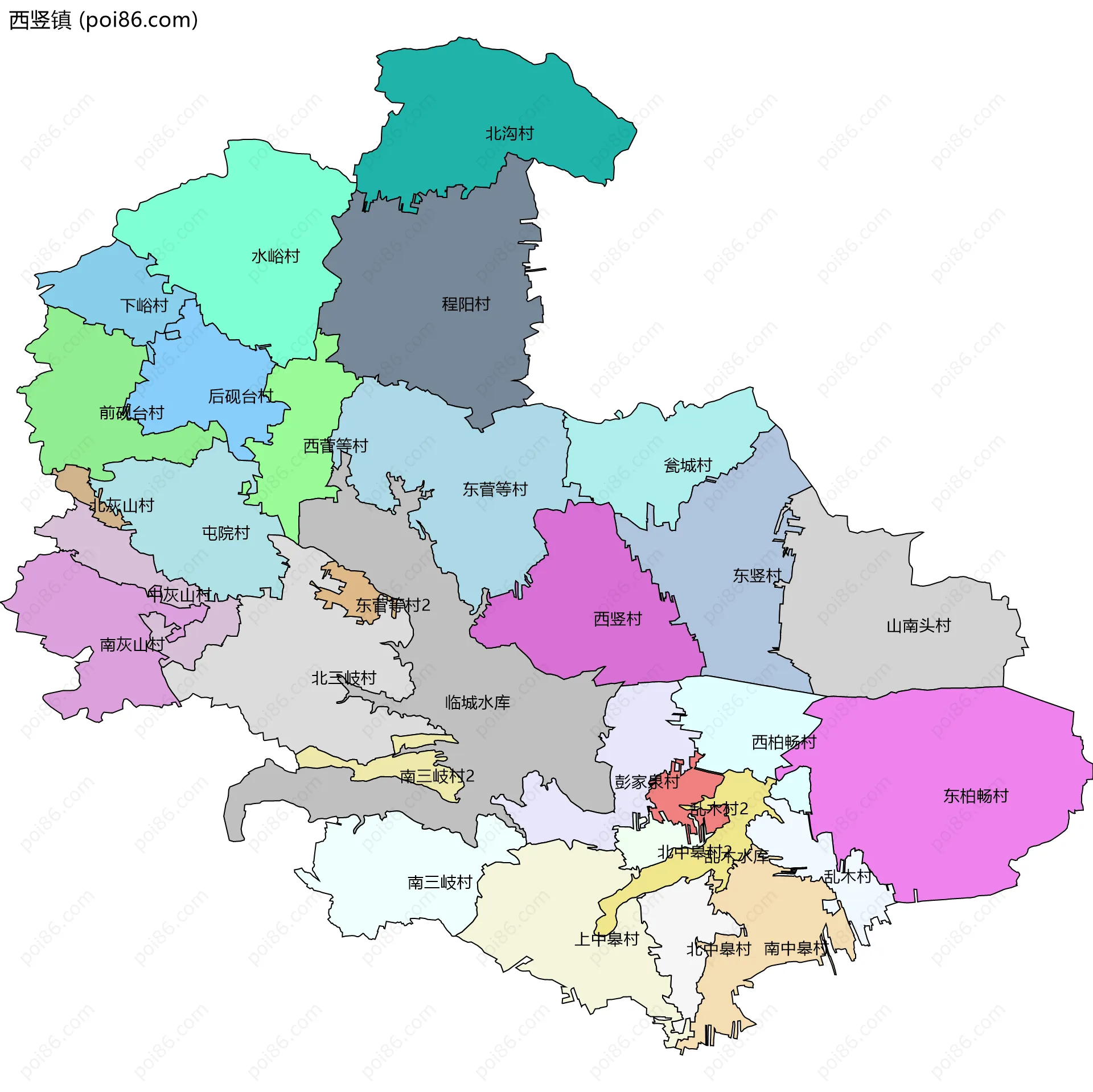 西竖镇边界地图(五级行政区划)