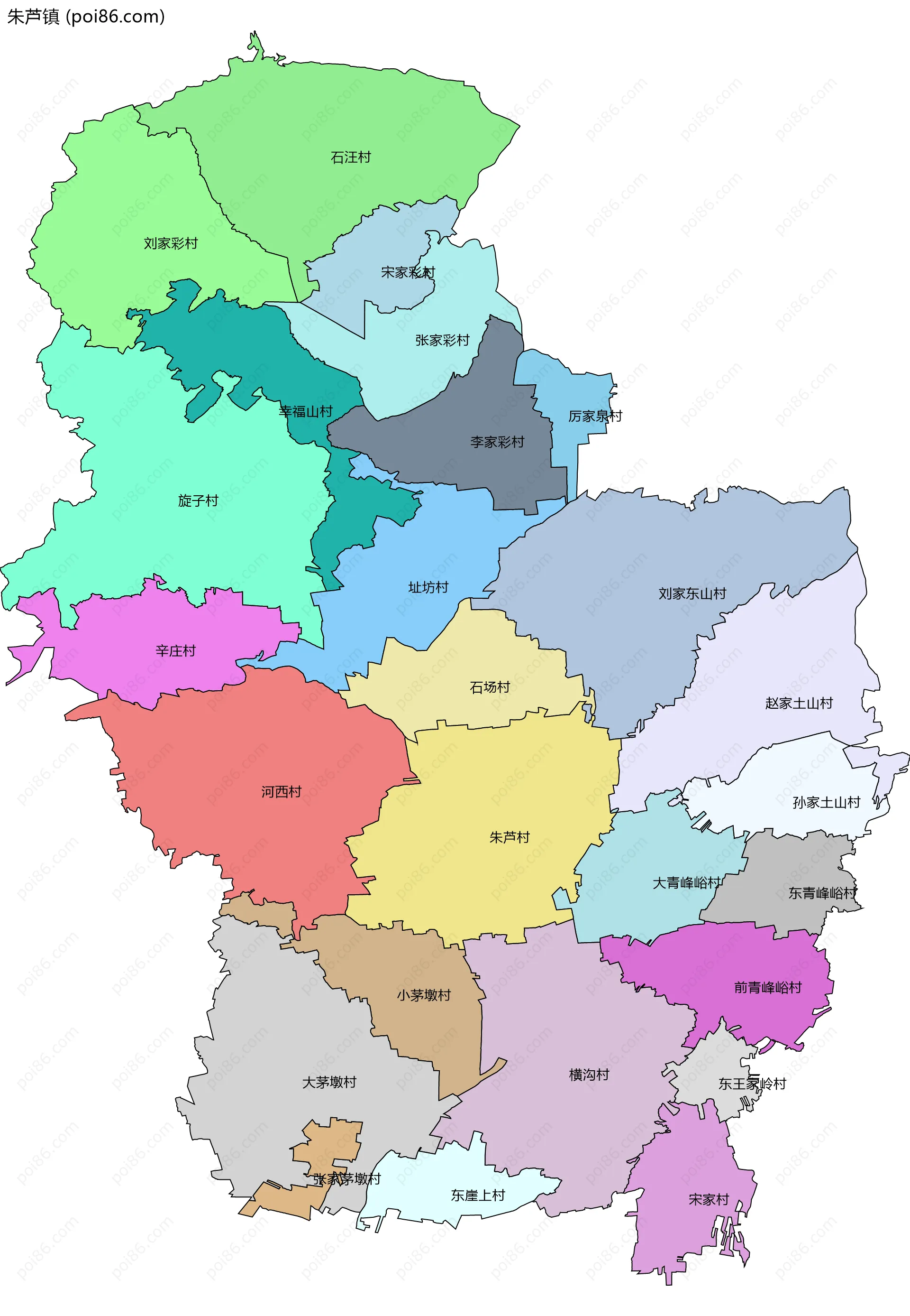 朱芦镇边界地图(五级行政区划)