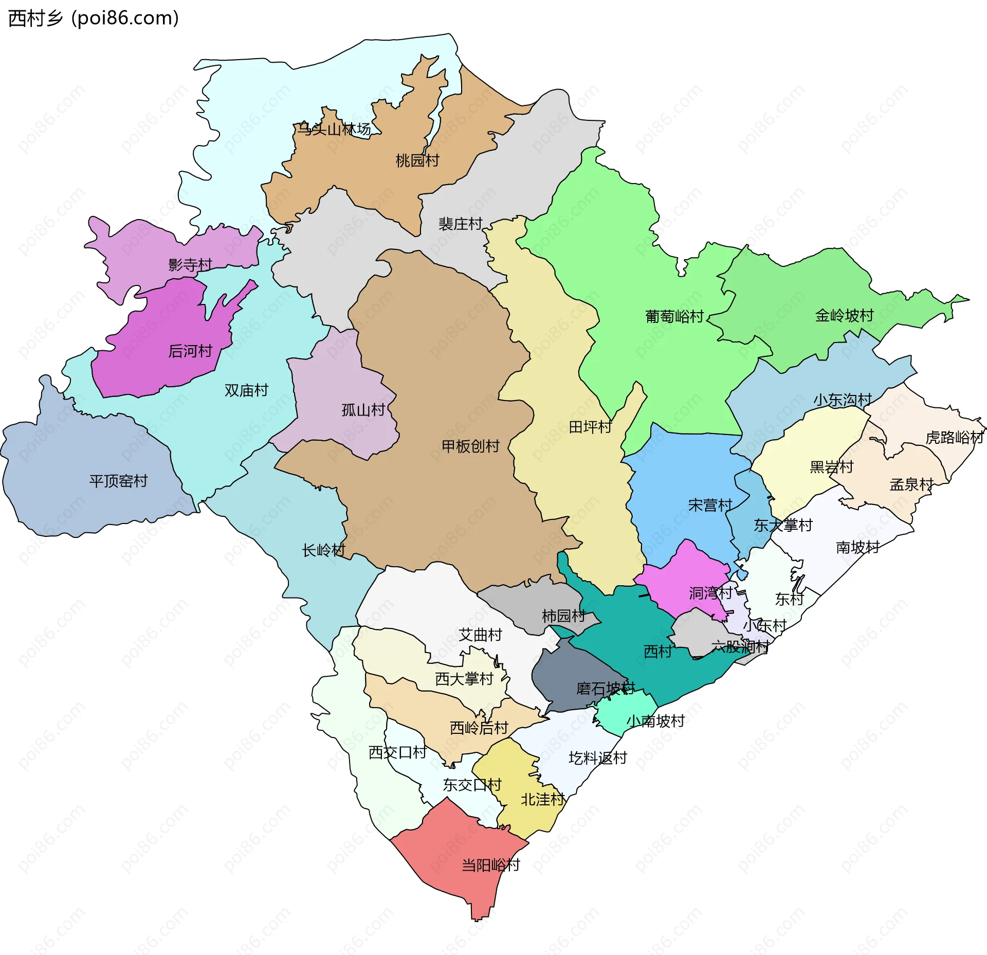 西村乡边界地图(五级行政区划)
