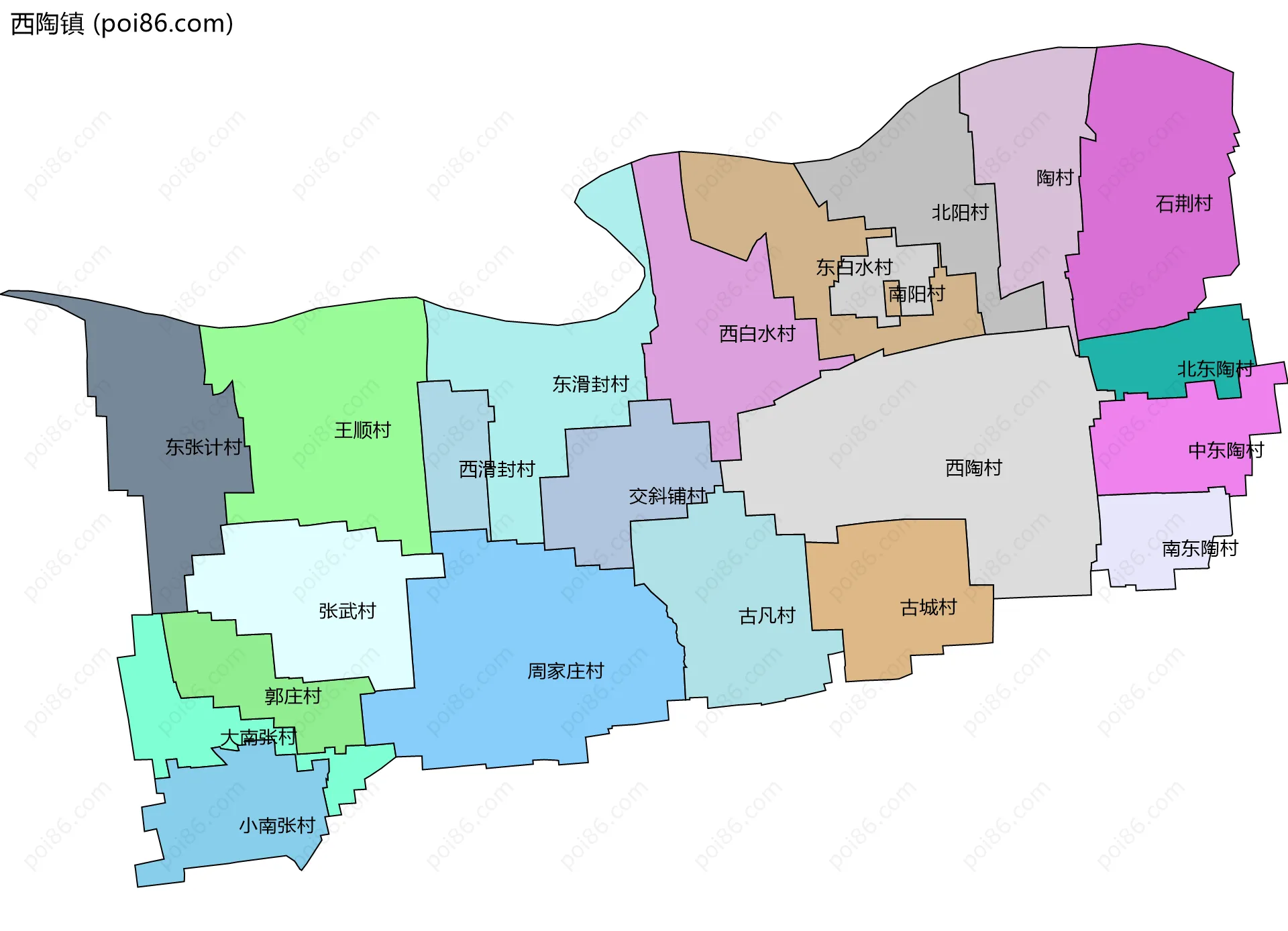 西陶镇边界地图(五级行政区划)