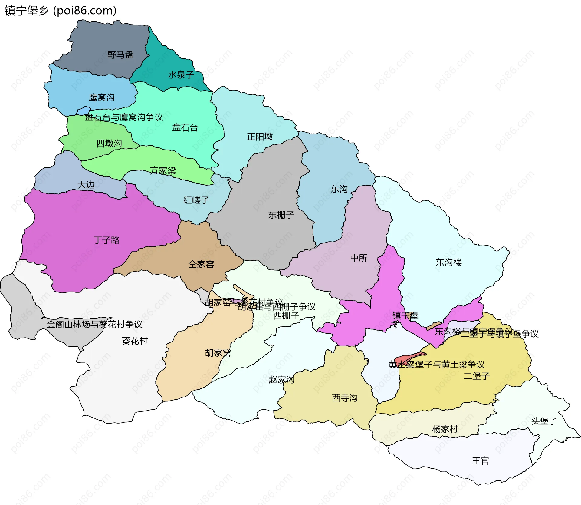 镇宁堡乡边界地图(五级行政区划)