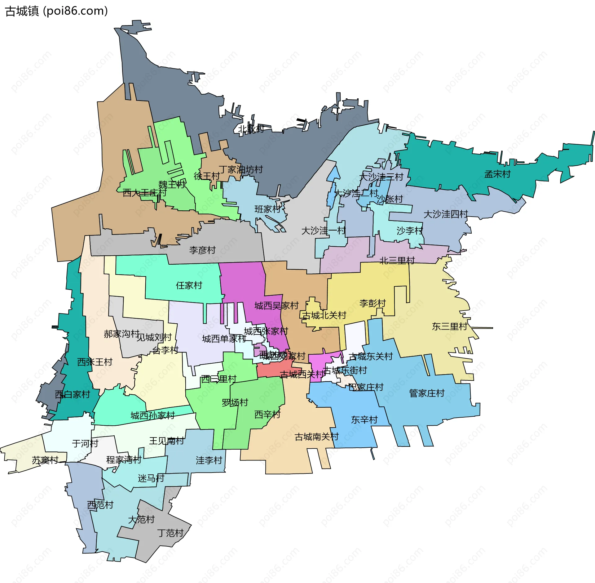 古城镇边界地图(五级行政区划)