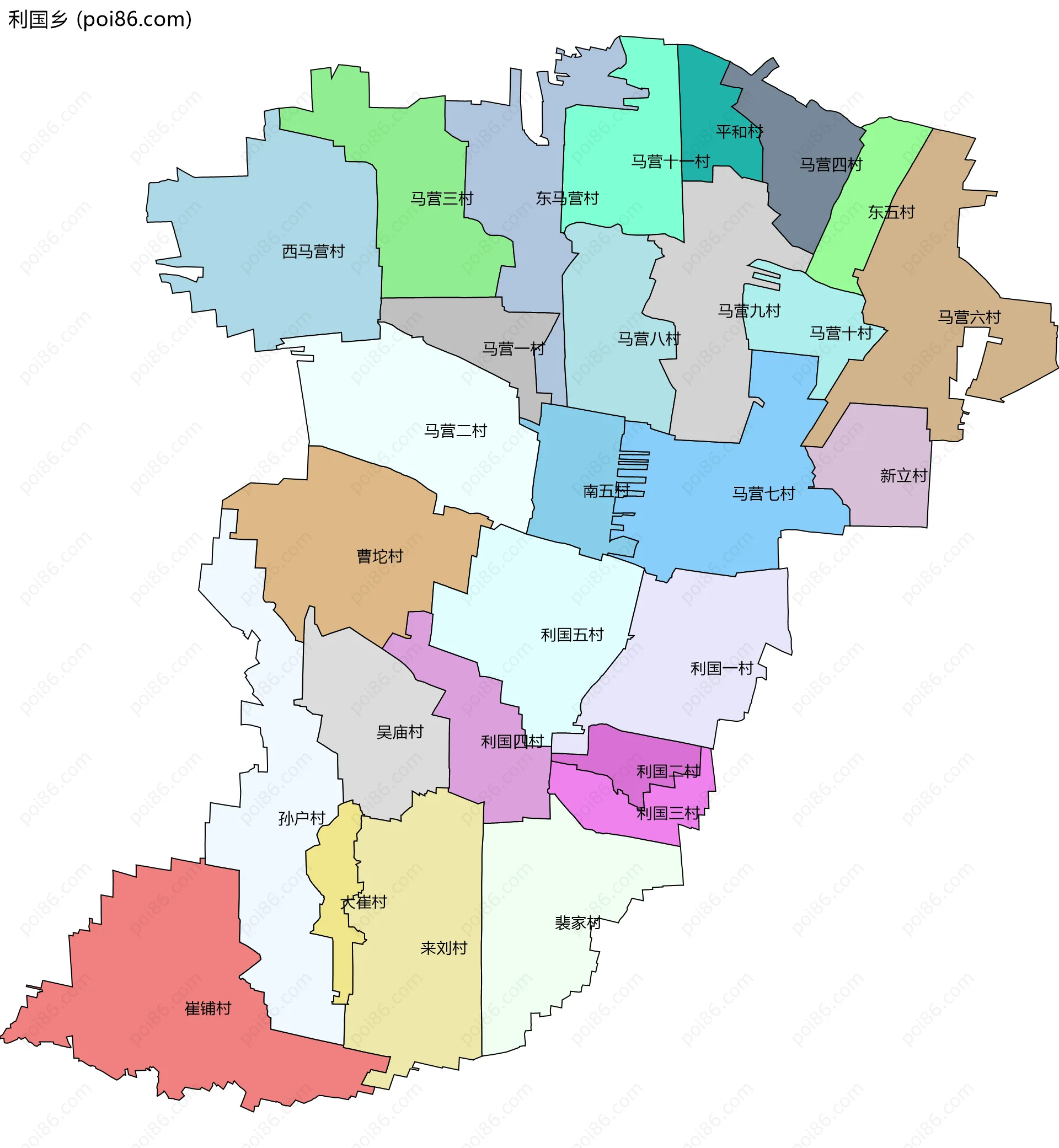 利国乡边界地图(五级行政区划)