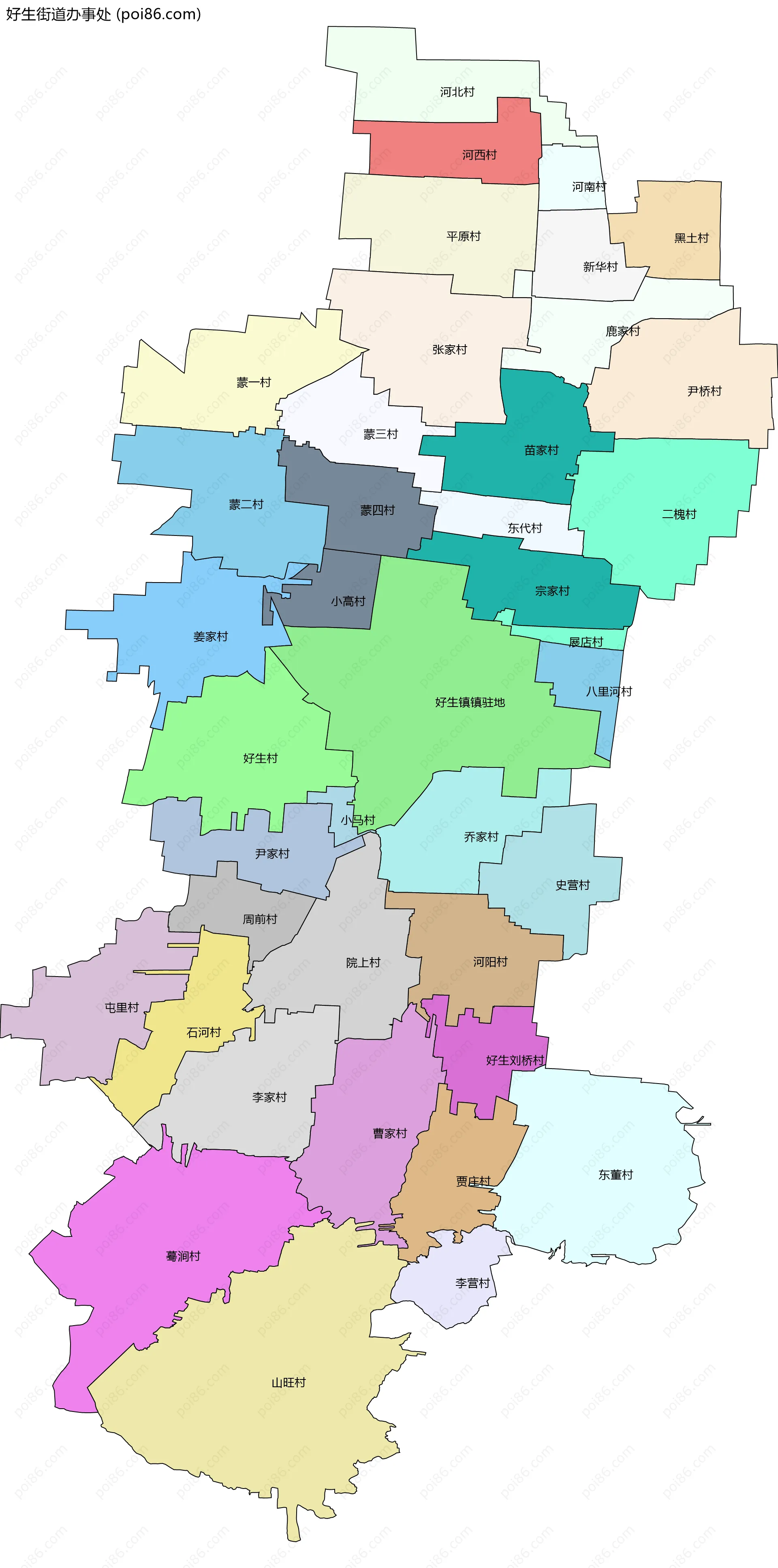 好生街道办事处边界地图(五级行政区划)