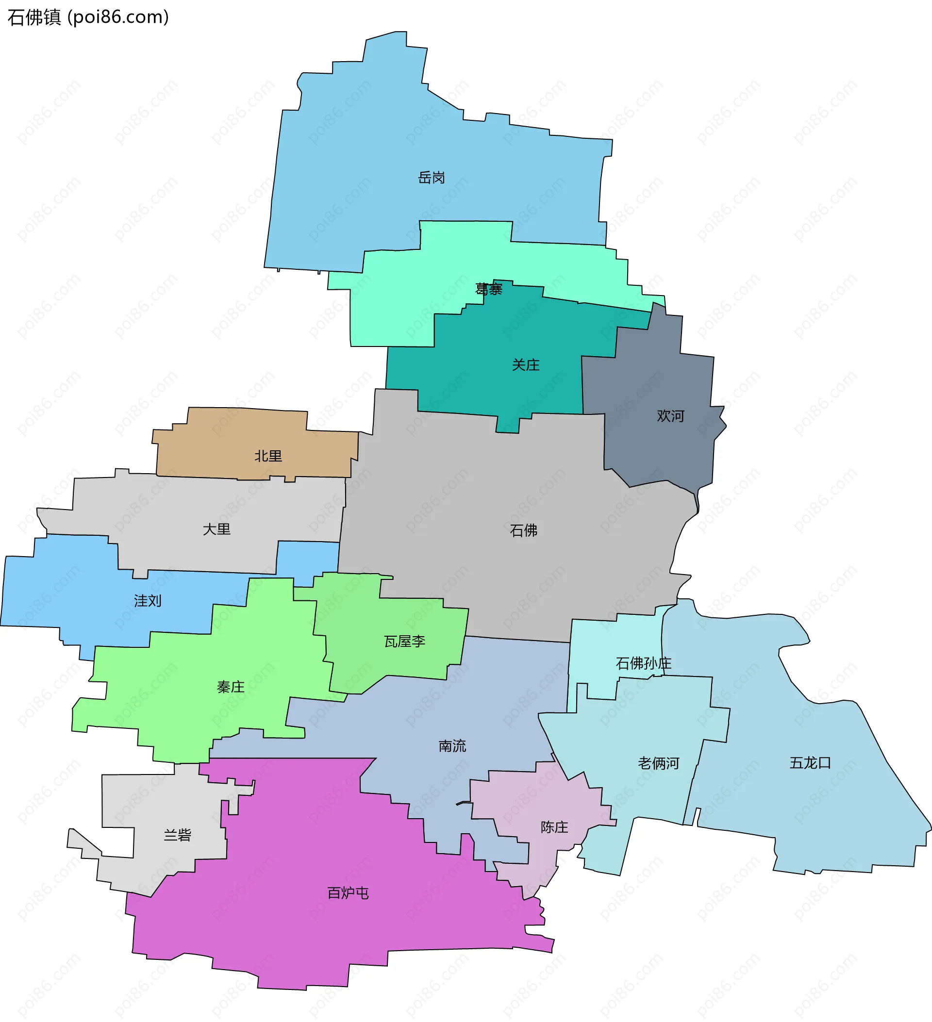 石佛镇边界地图(五级行政区划)