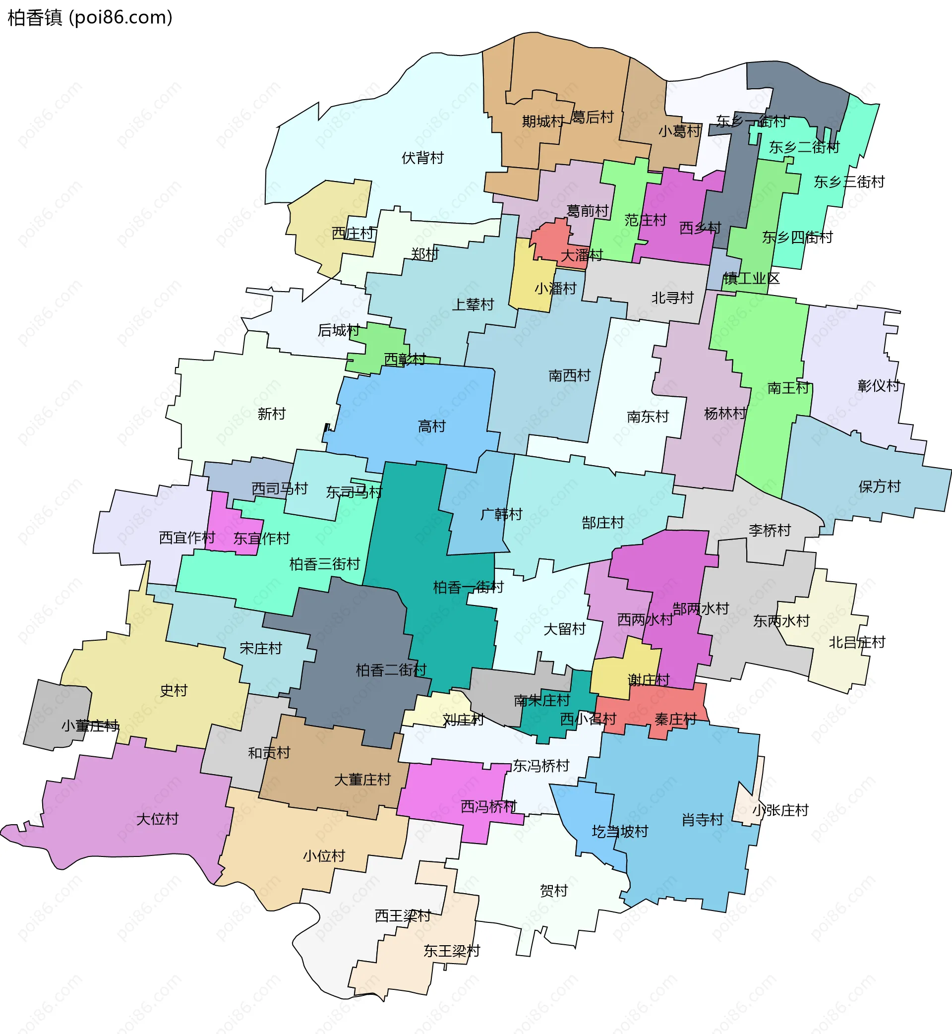 柏香镇边界地图(五级行政区划)