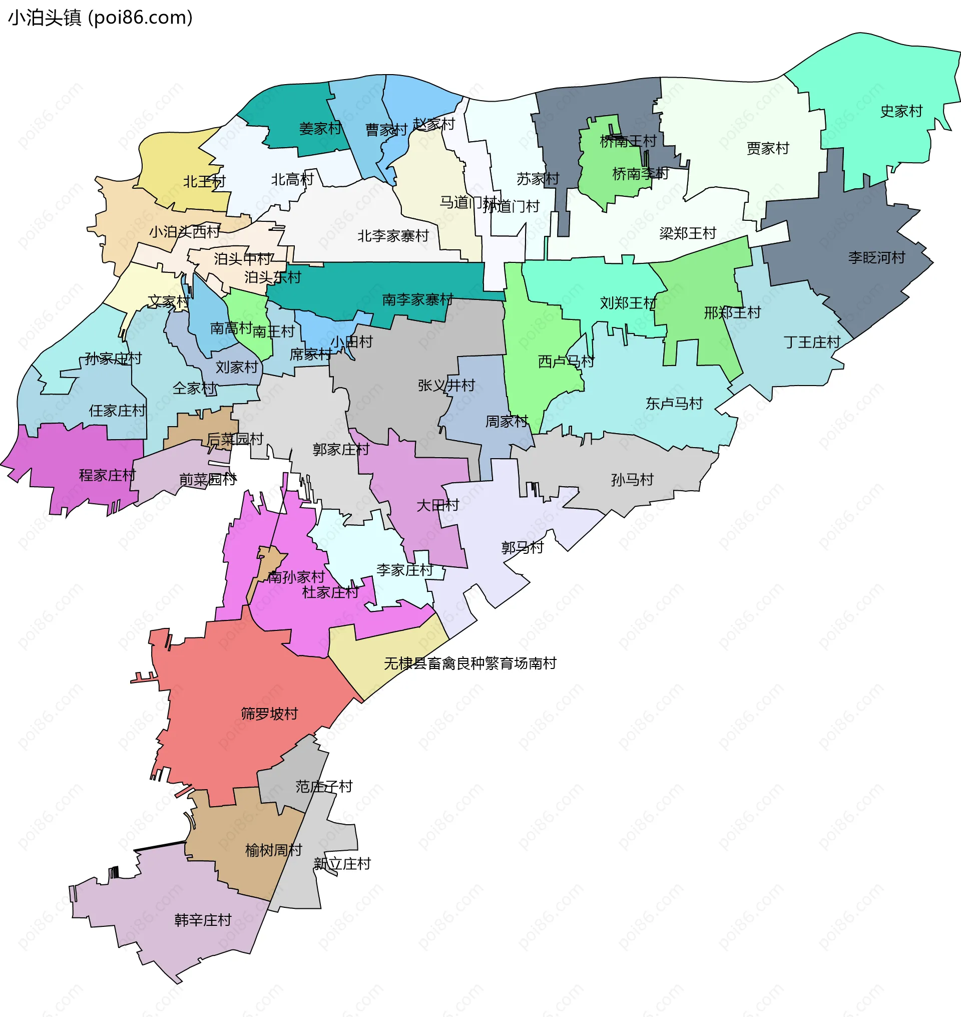 小泊头镇边界地图(五级行政区划)