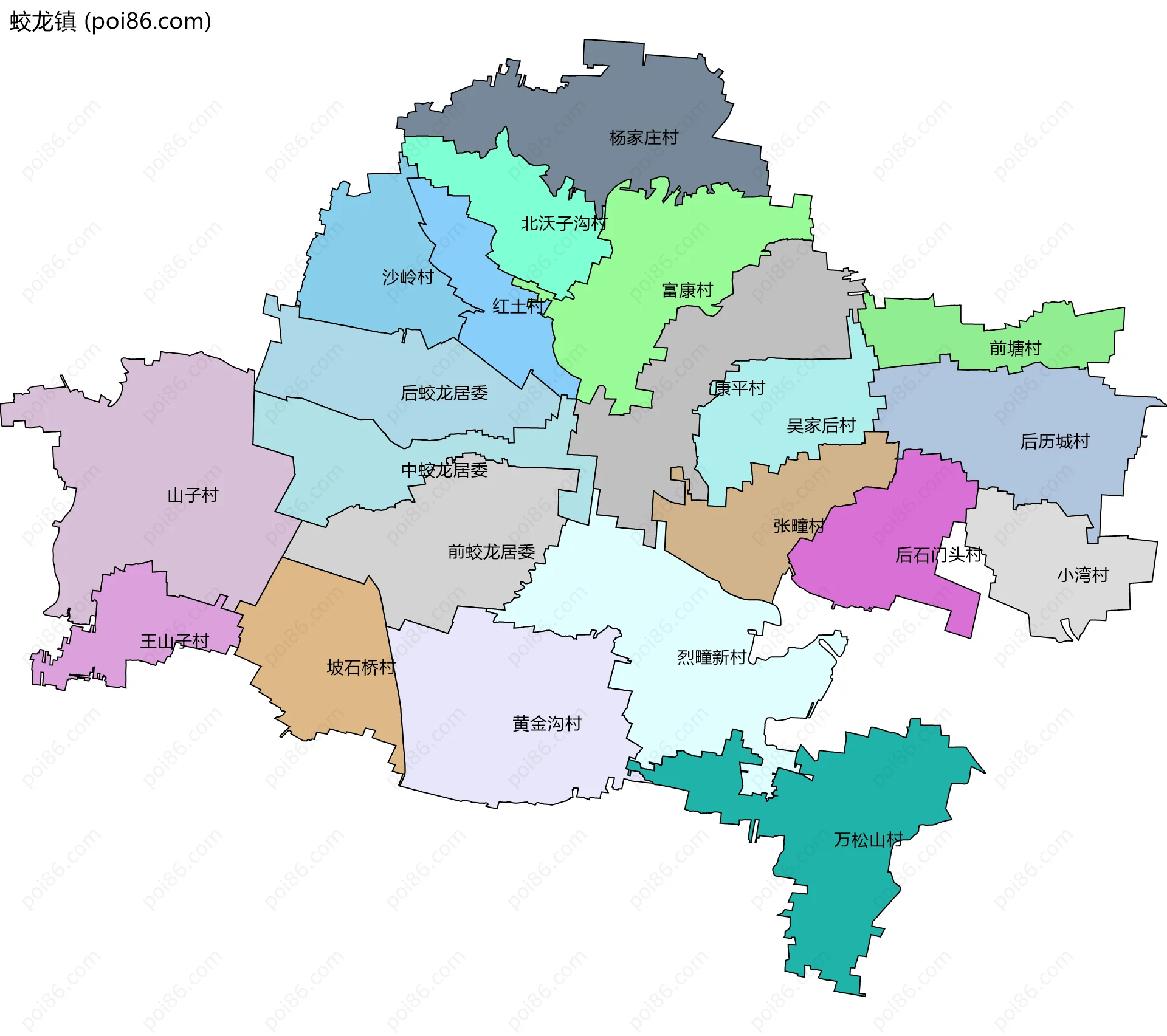 蛟龙镇边界地图(五级行政区划)