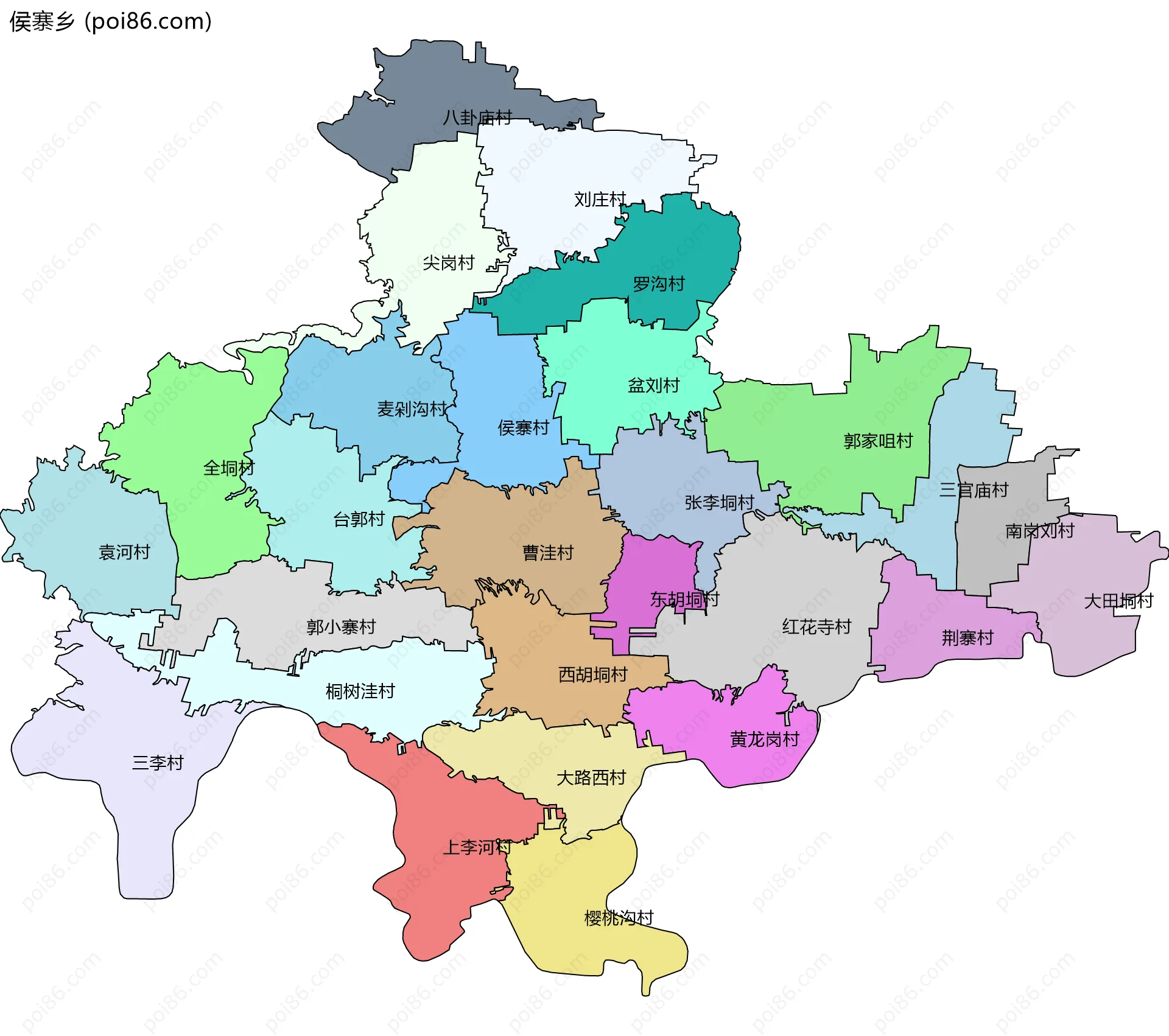 侯寨乡边界地图(五级行政区划)