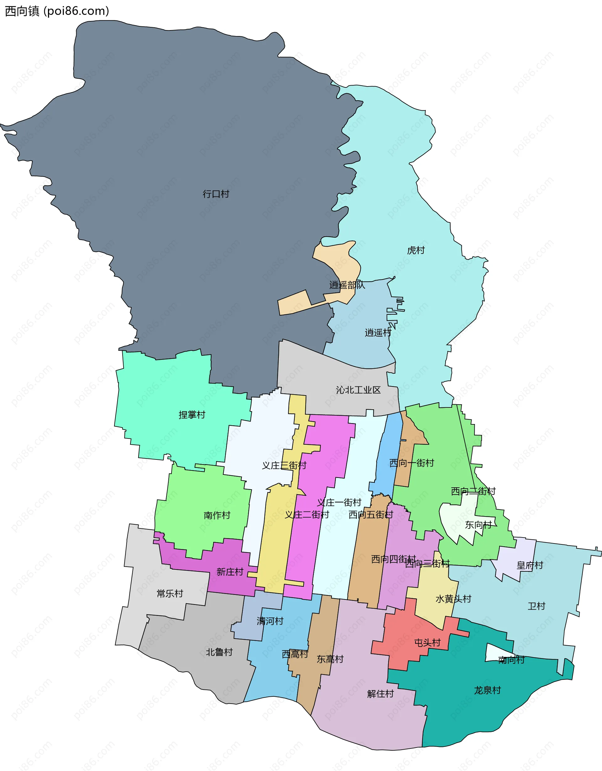 西向镇边界地图(五级行政区划)