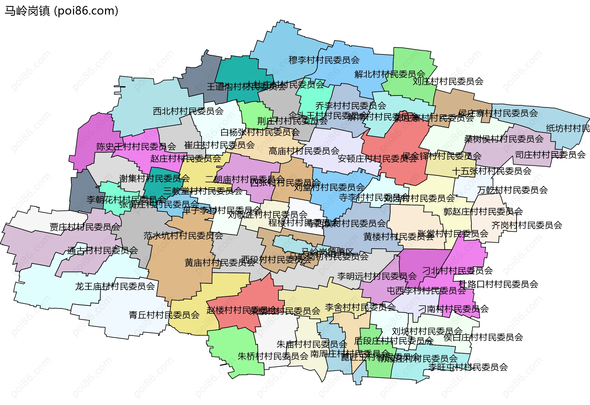 马岭岗镇边界地图(五级行政区划)