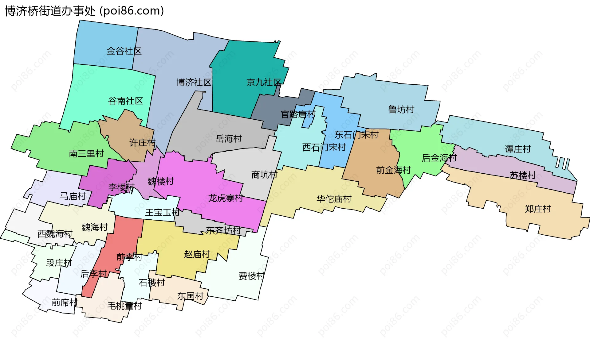 博济桥街道办事处边界地图(五级行政区划)