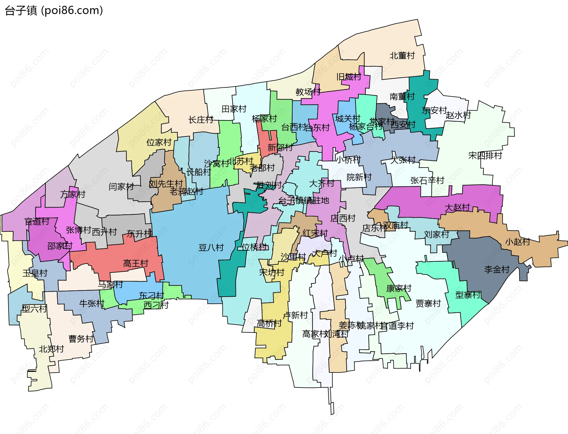 台子镇边界地图(五级行政区划)