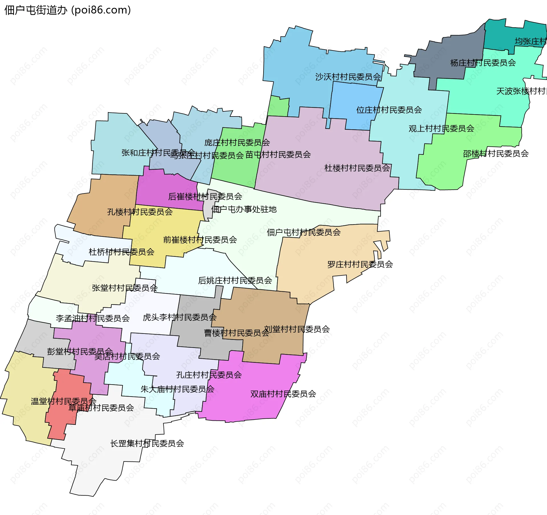 佃户屯街道办边界地图(五级行政区划)