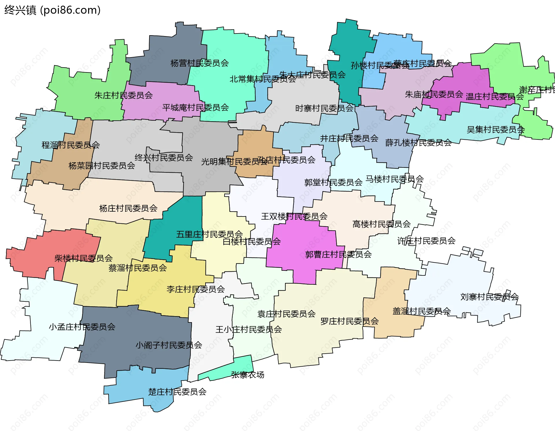 终兴镇边界地图(五级行政区划)