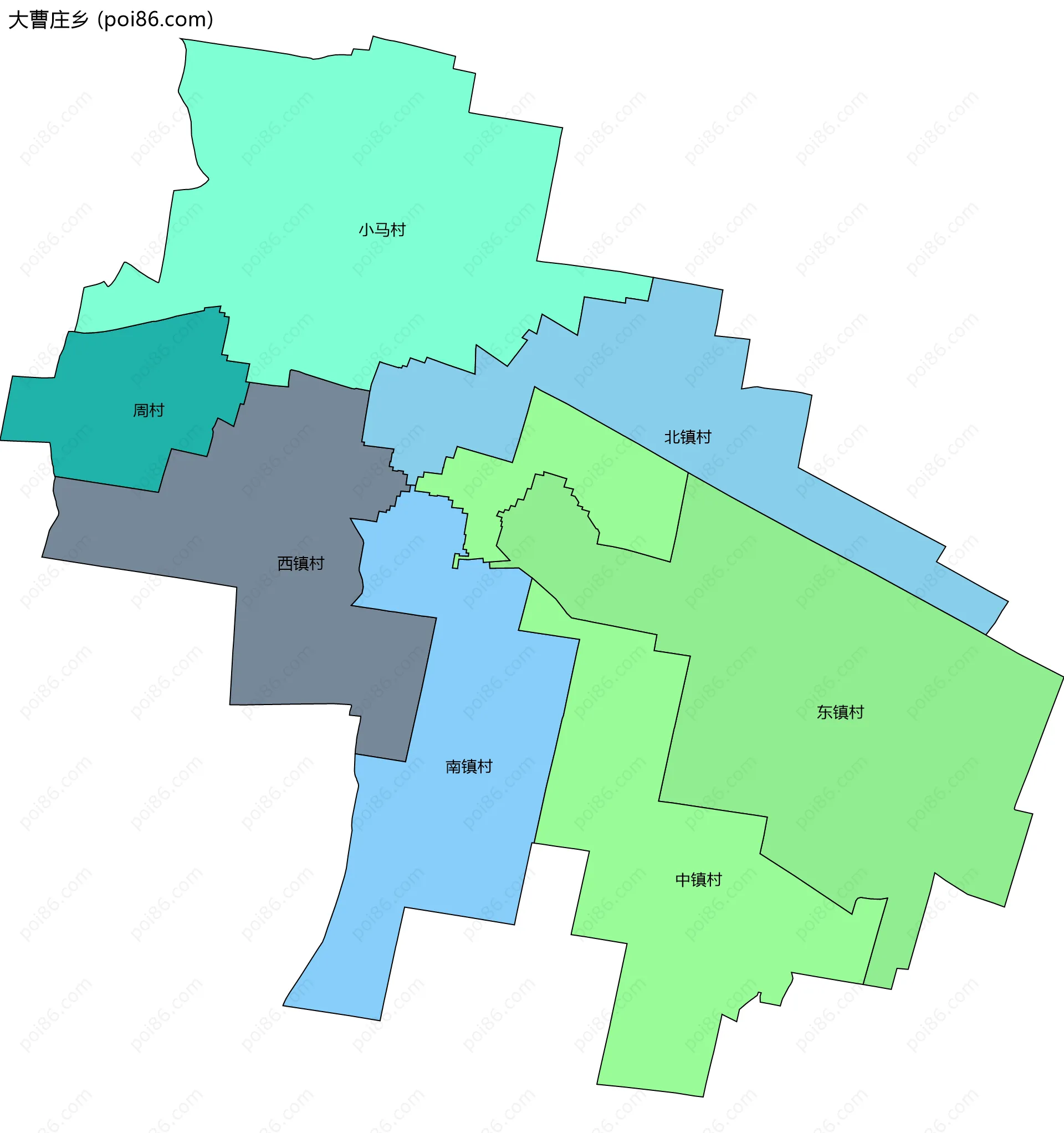 大曹庄乡边界地图(五级行政区划)