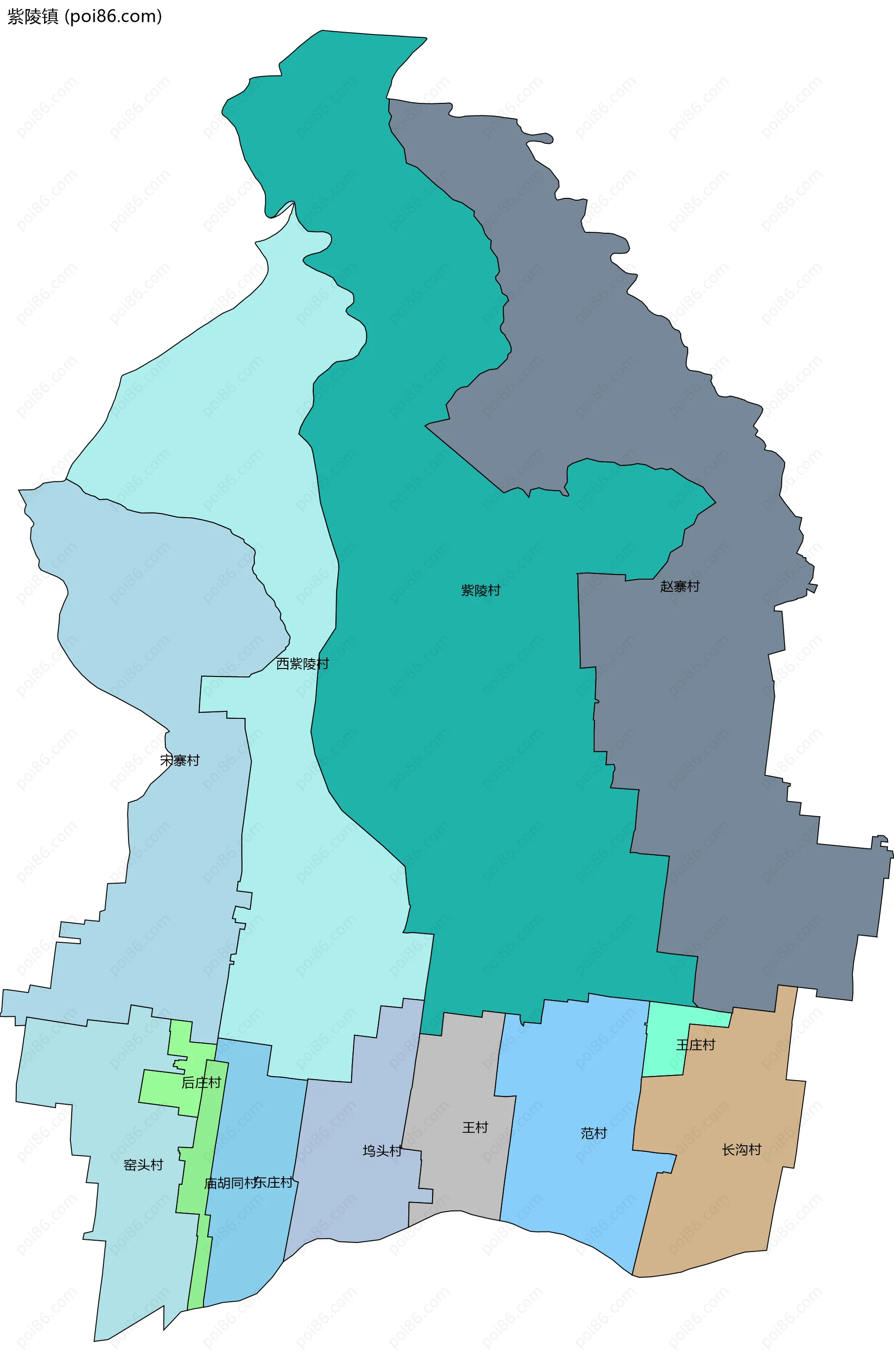 紫陵镇边界地图(五级行政区划)