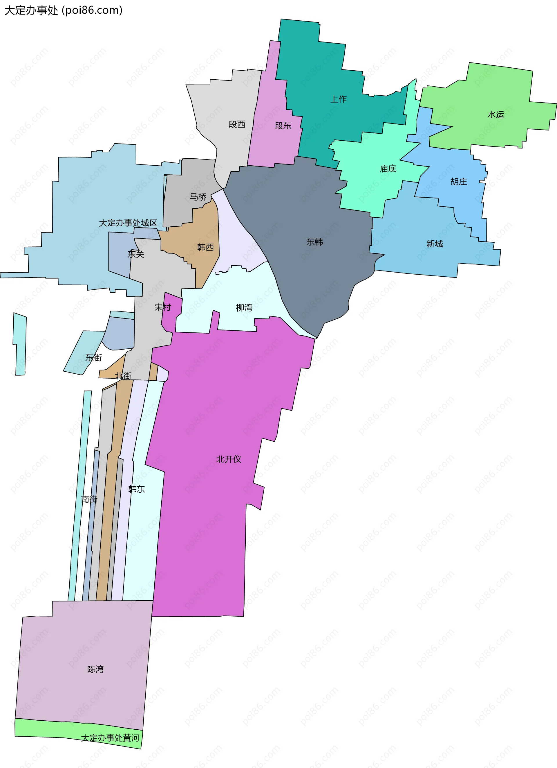 大定办事处边界地图(五级行政区划)
