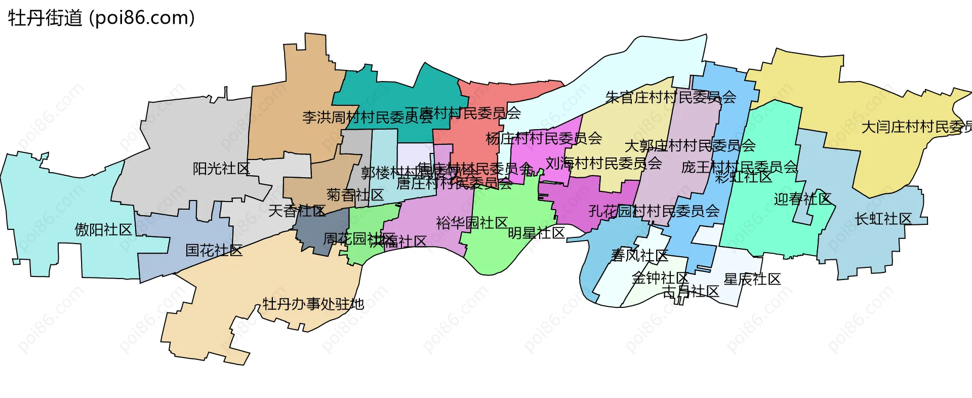 牡丹街道边界地图(五级行政区划)