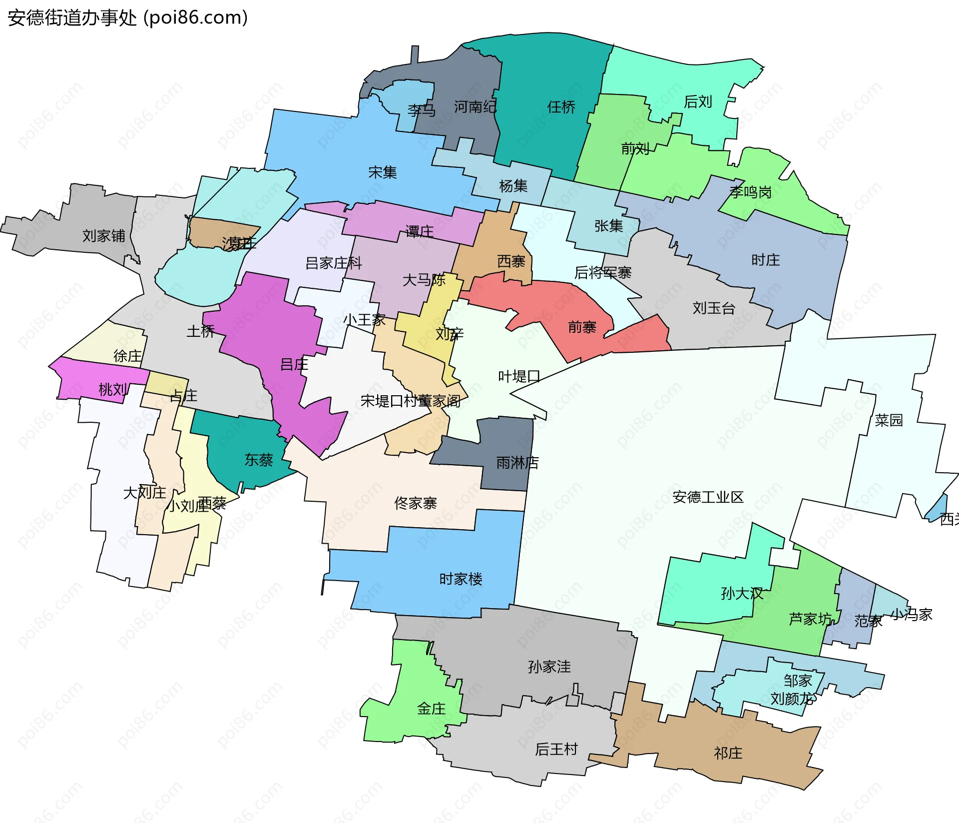 安德街道办事处边界地图(五级行政区划)