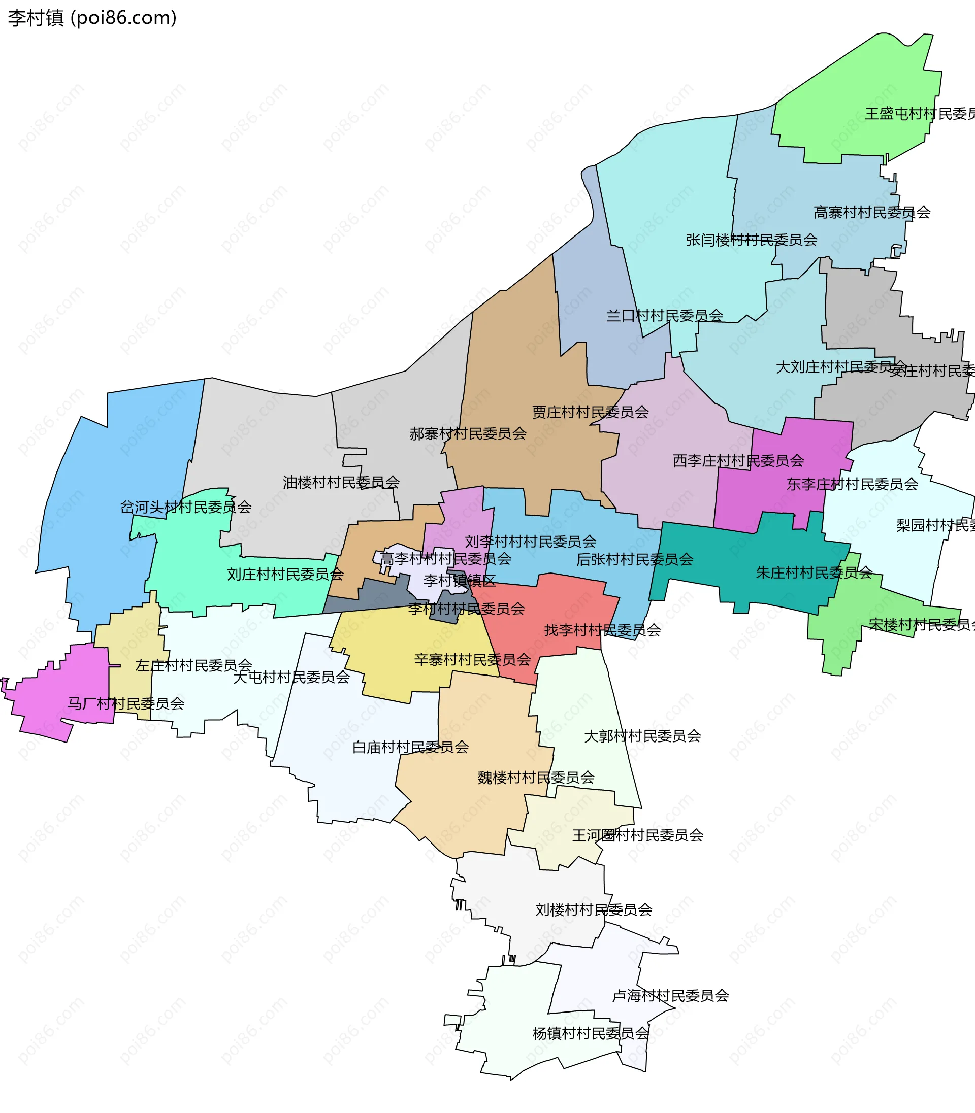 李村镇边界地图(五级行政区划)