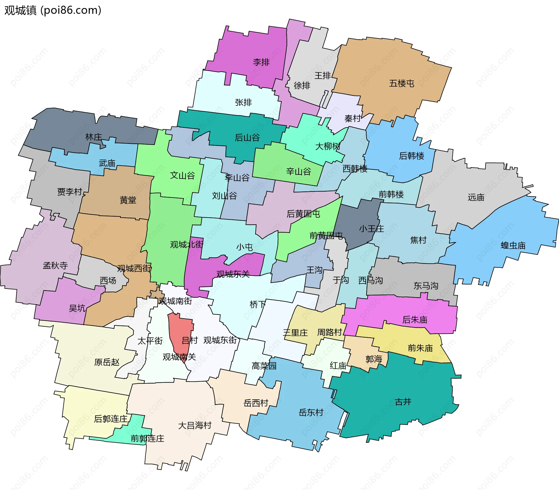 观城镇边界地图(五级行政区划)
