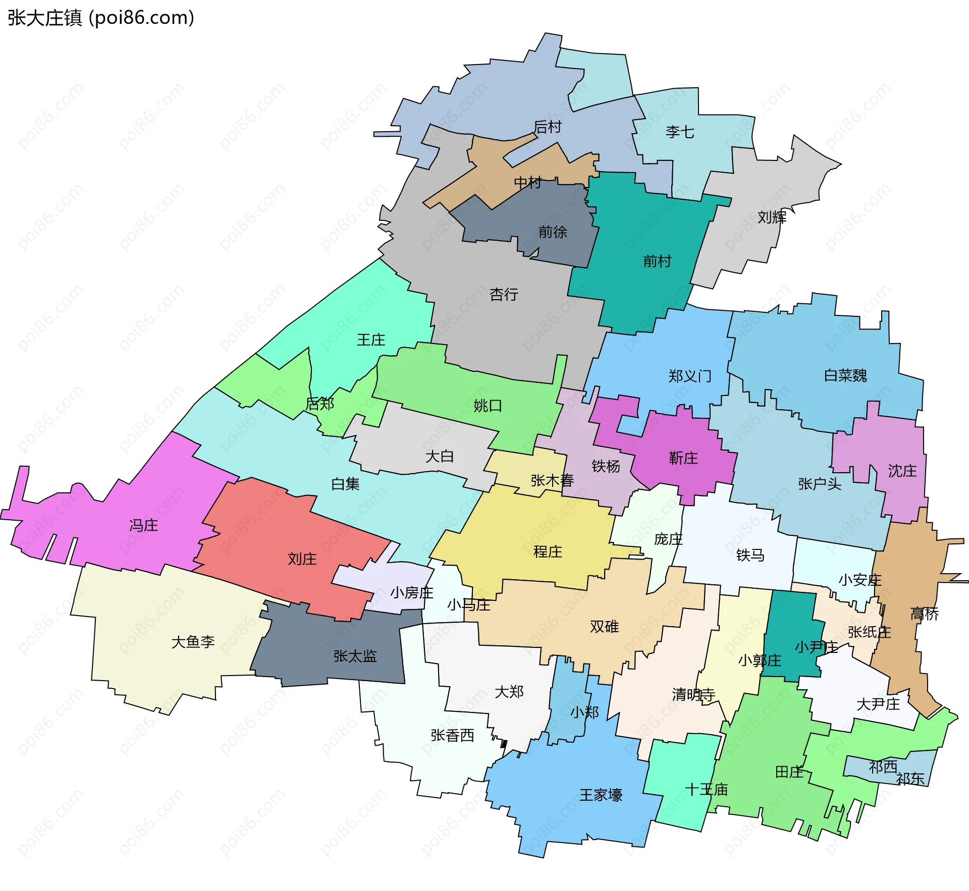 张大庄镇边界地图(五级行政区划)