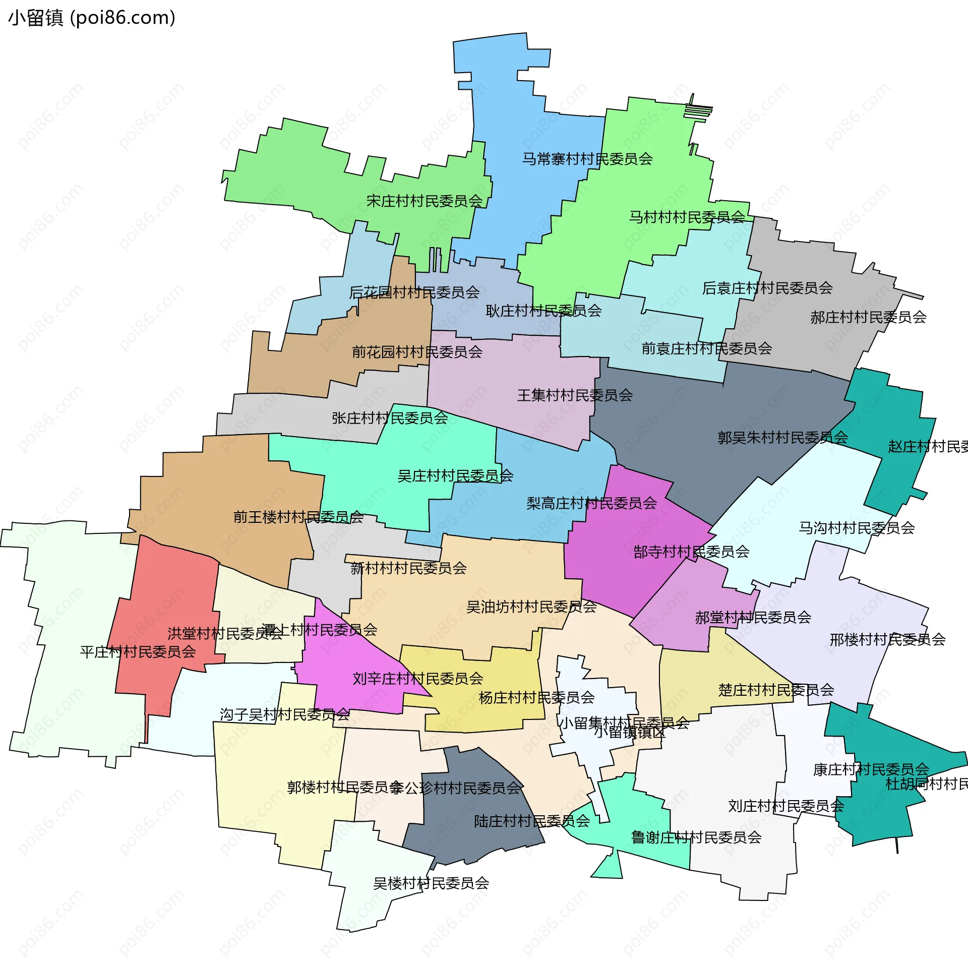 小留镇边界地图(五级行政区划)