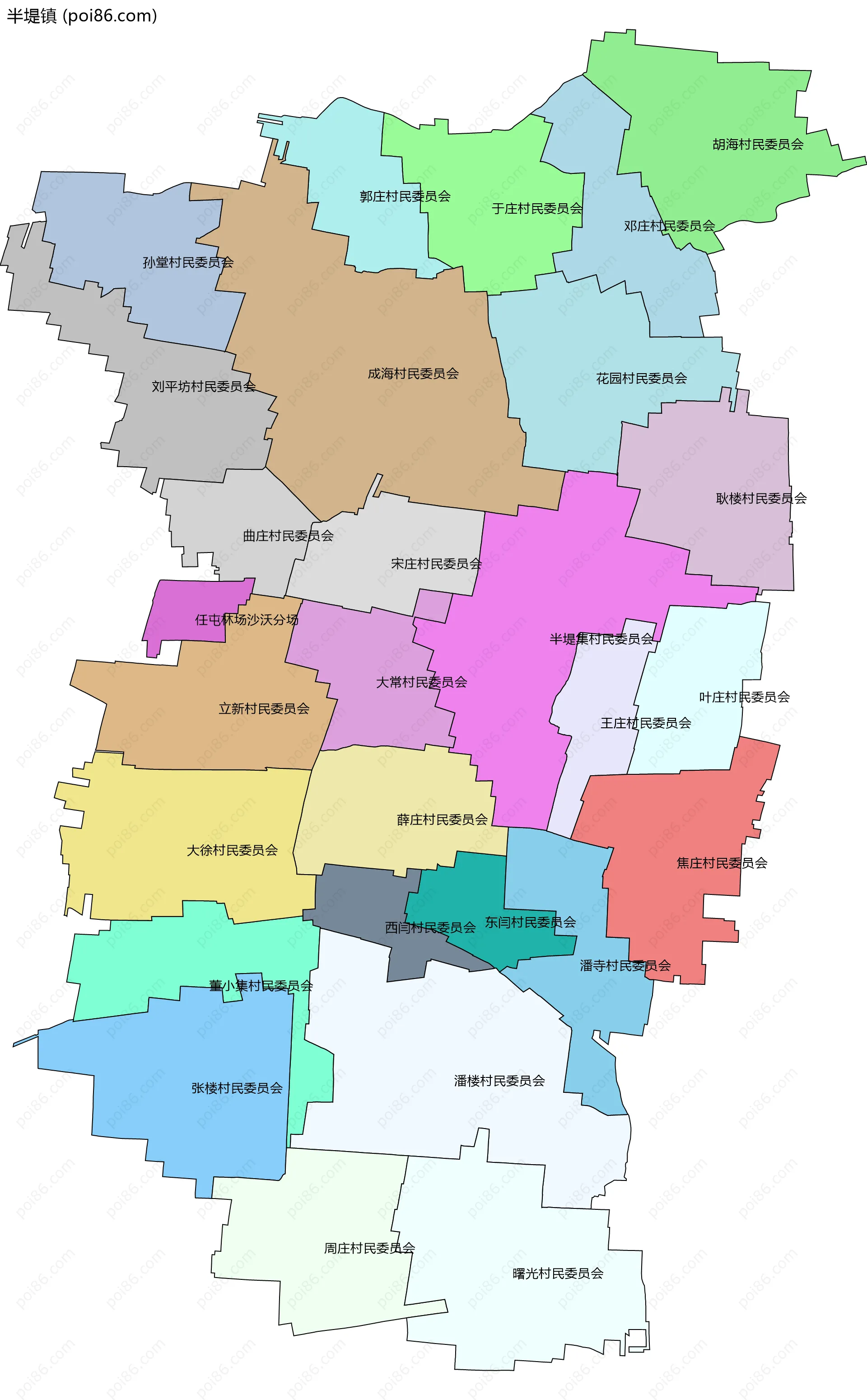 半堤镇边界地图(五级行政区划)