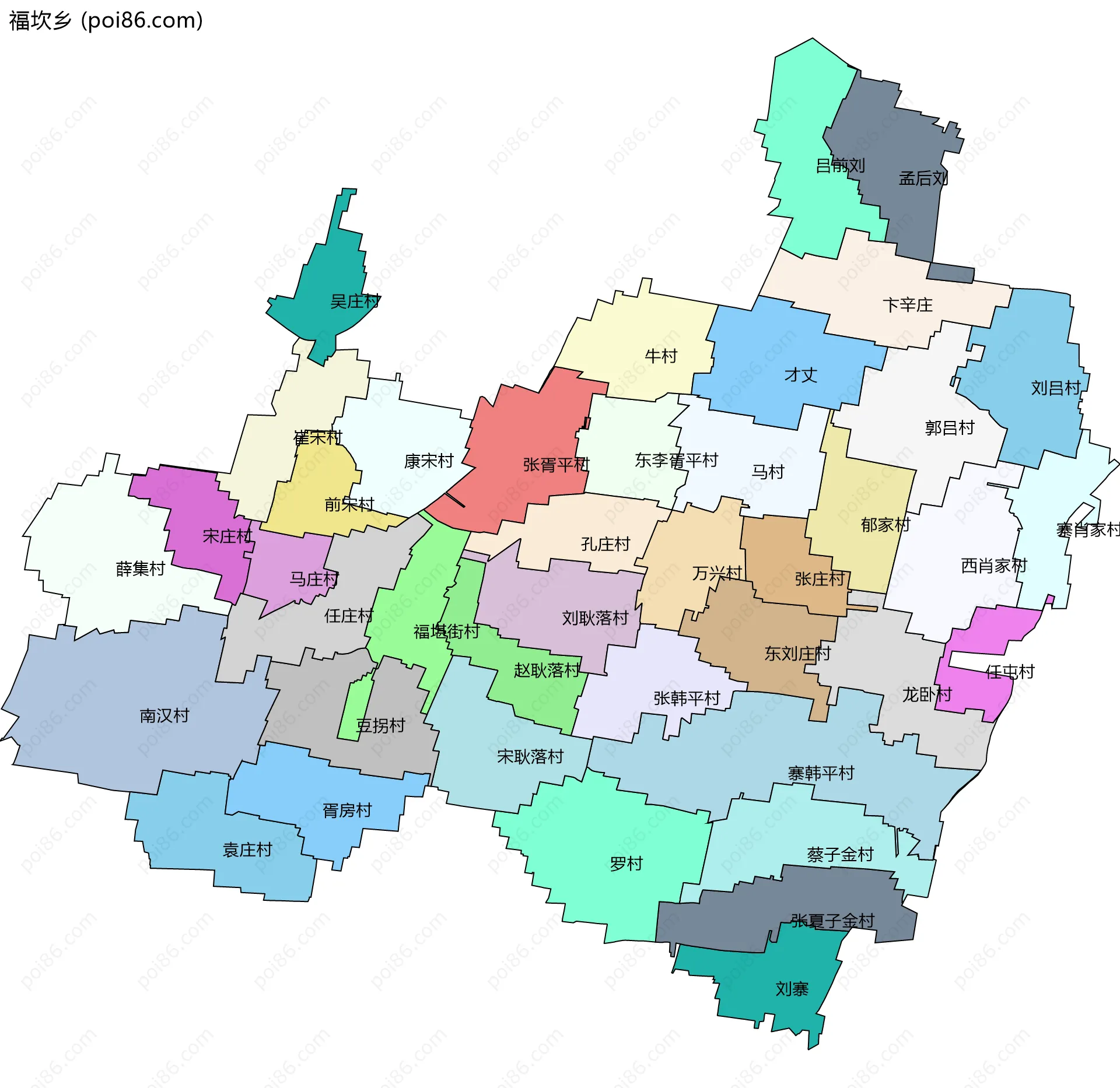福坎乡边界地图(五级行政区划)