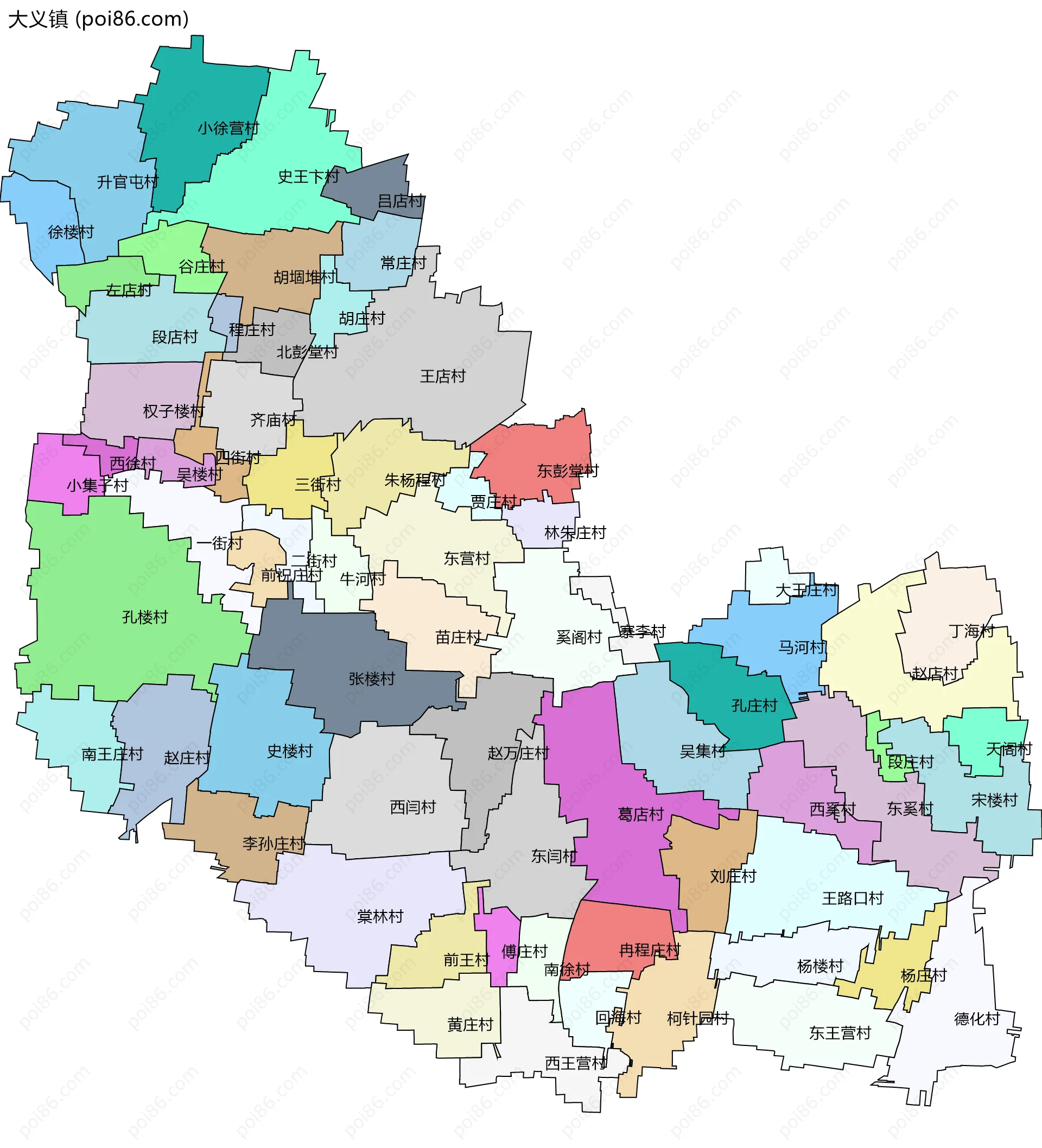 大义镇边界地图(五级行政区划)