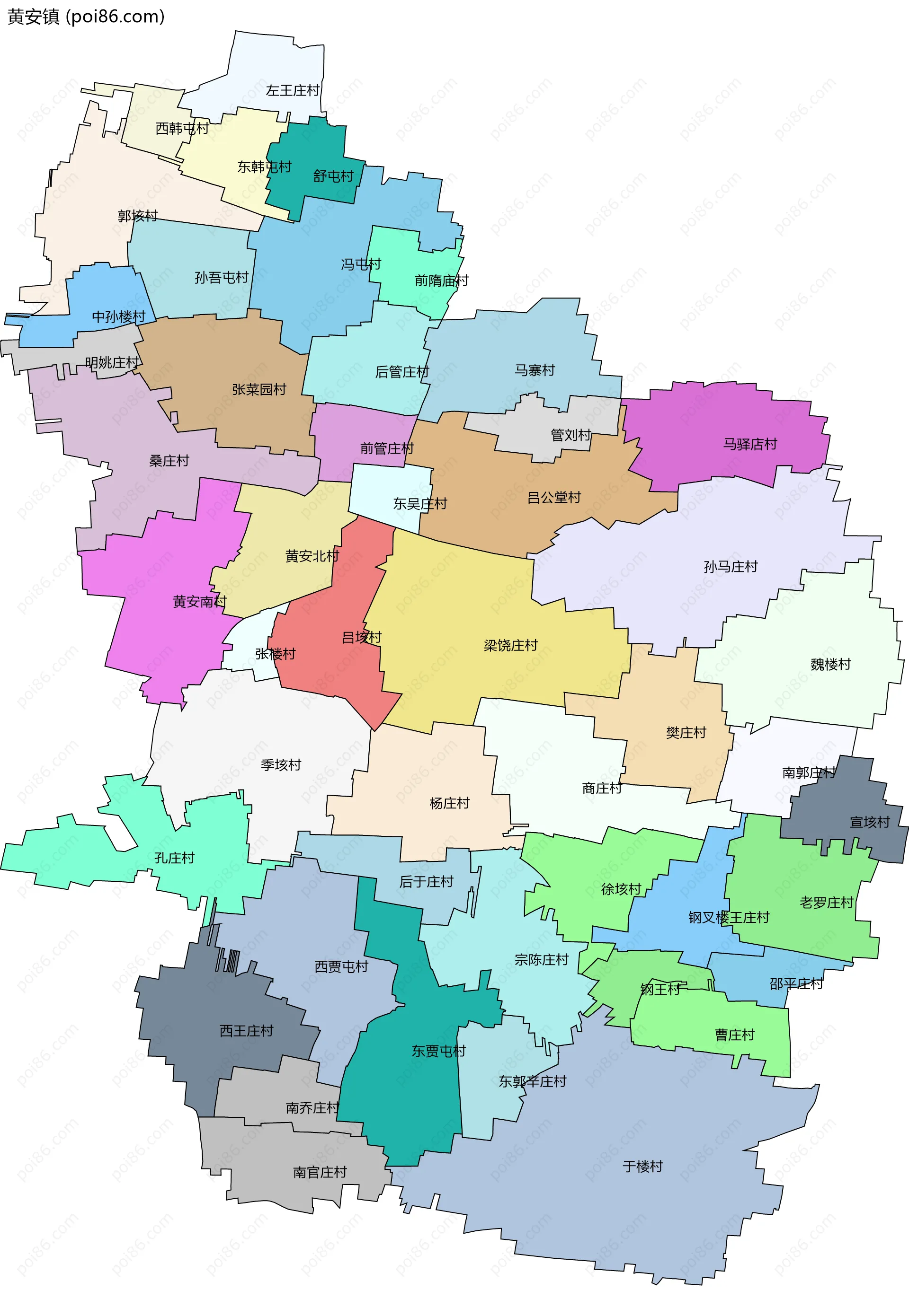 黄安镇边界地图(五级行政区划)