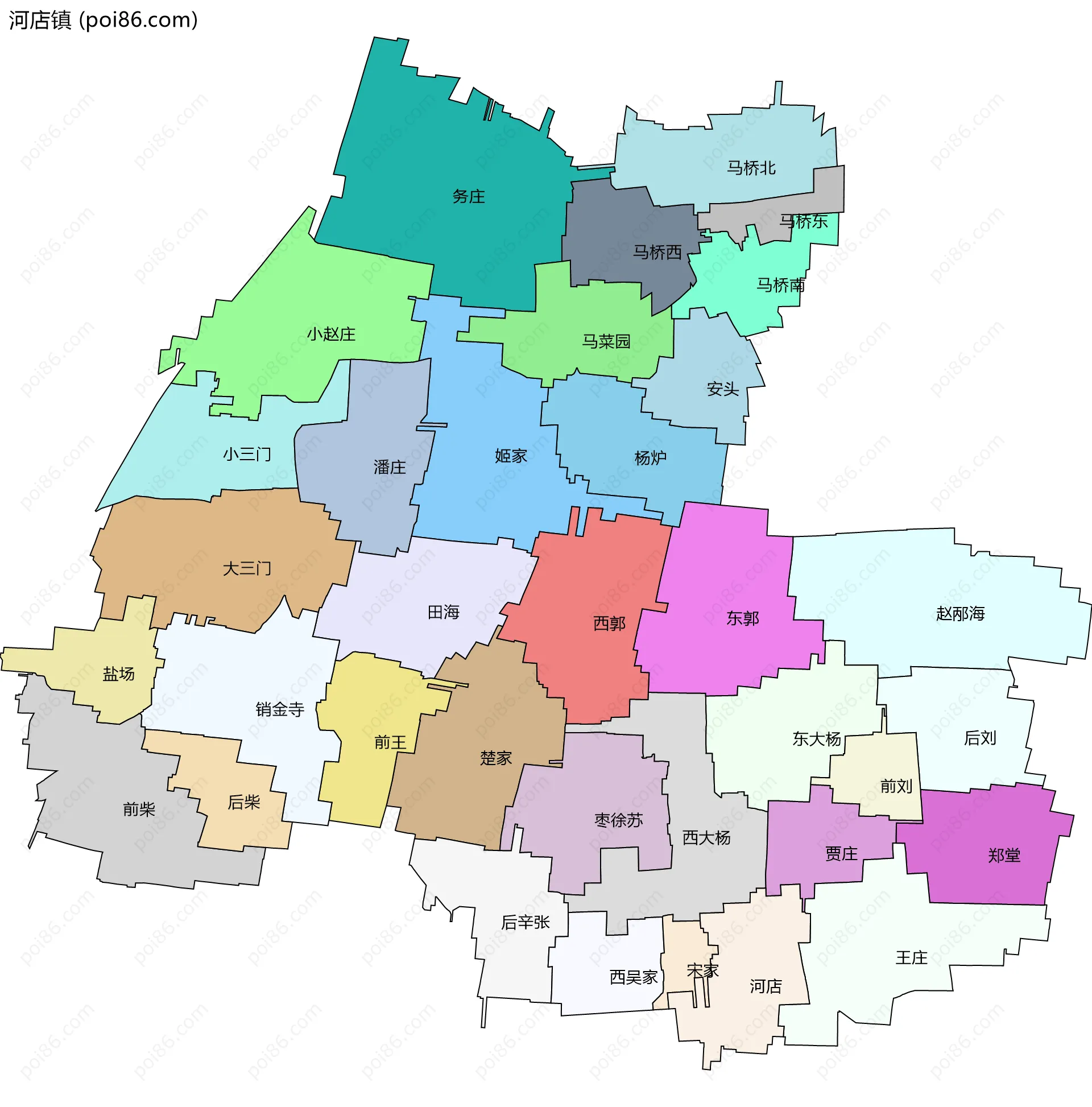 河店镇边界地图(五级行政区划)