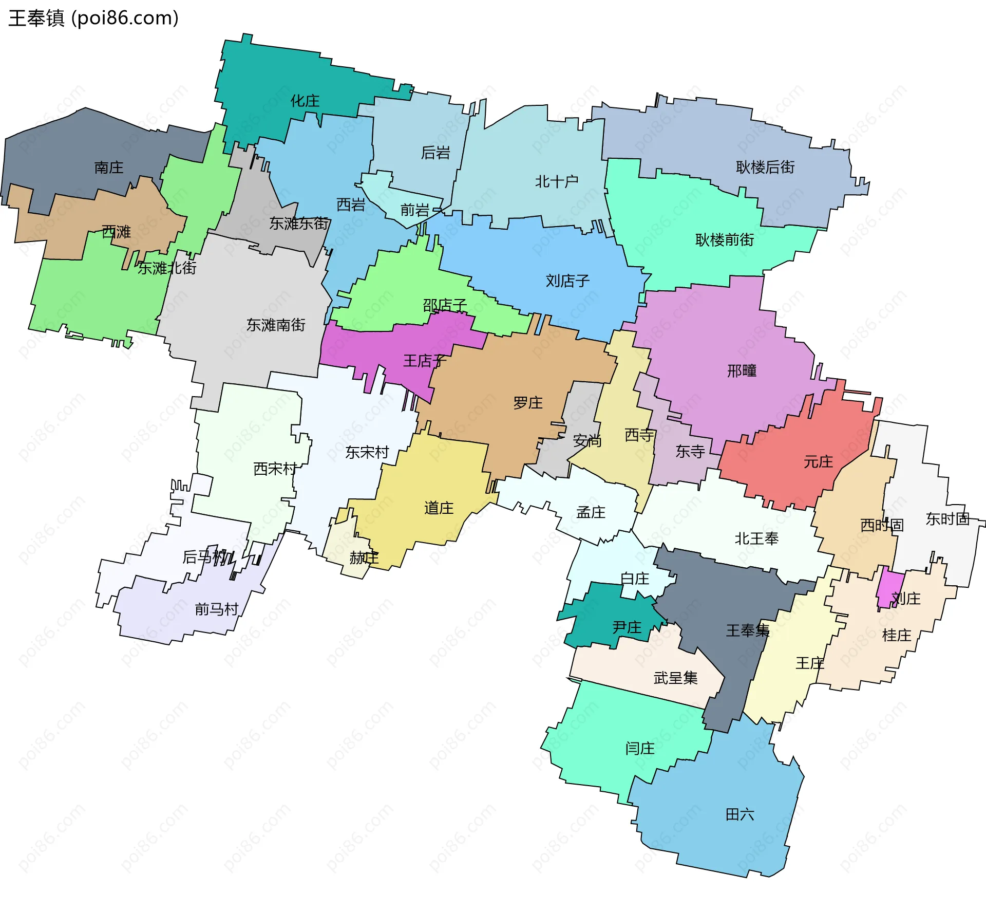 王奉镇边界地图(五级行政区划)