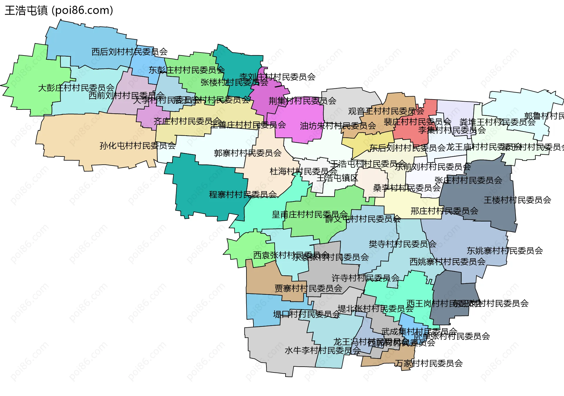 王浩屯镇边界地图(五级行政区划)