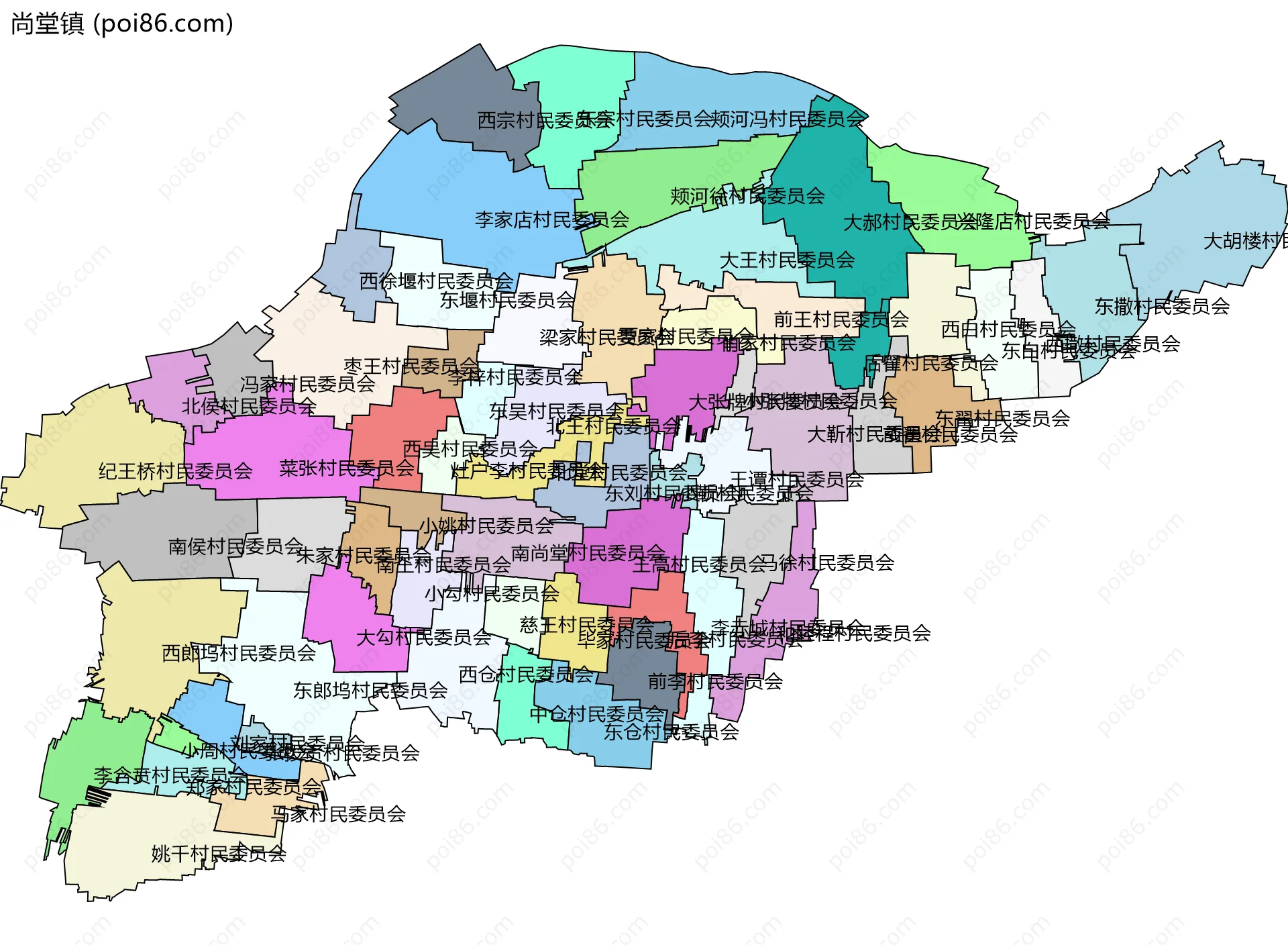 尚堂镇边界地图(五级行政区划)