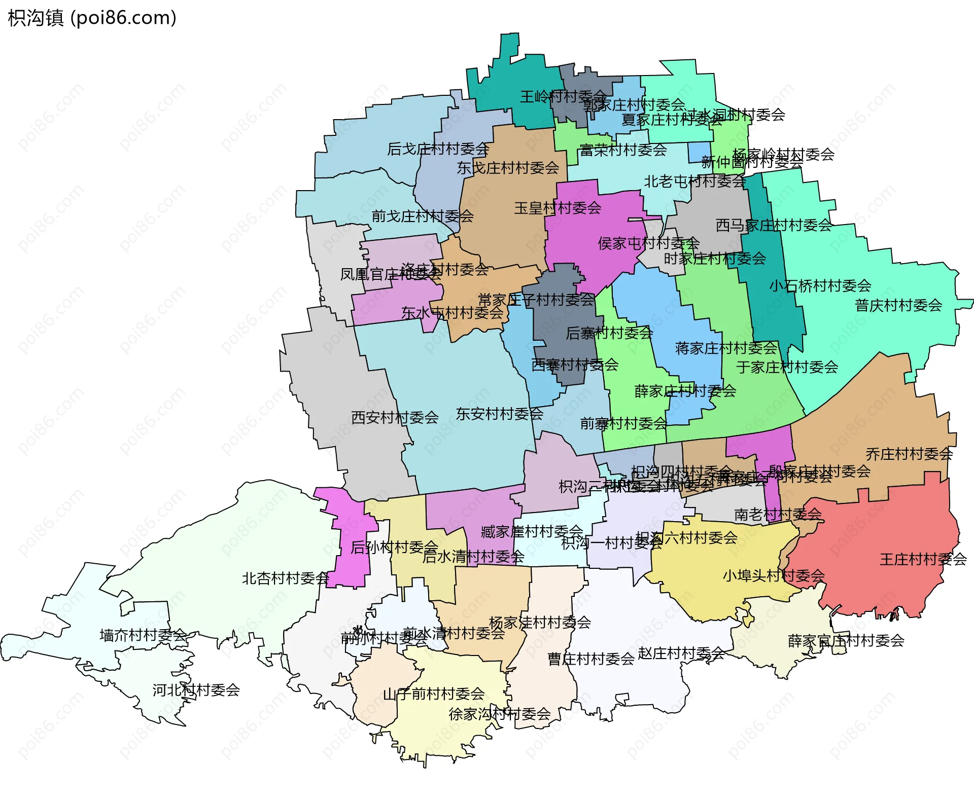 枳沟镇边界地图(五级行政区划)