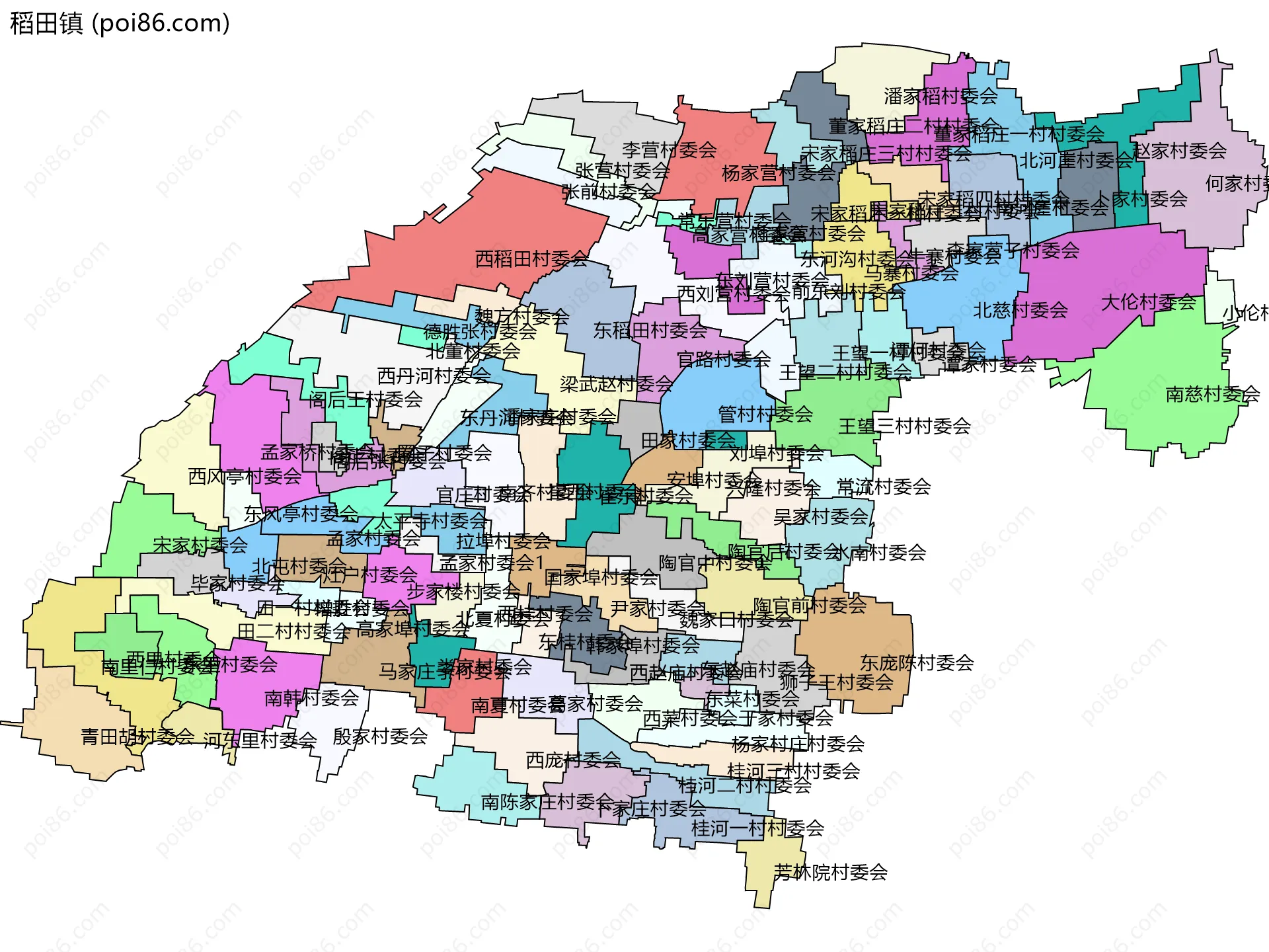 稻田镇边界地图(五级行政区划)