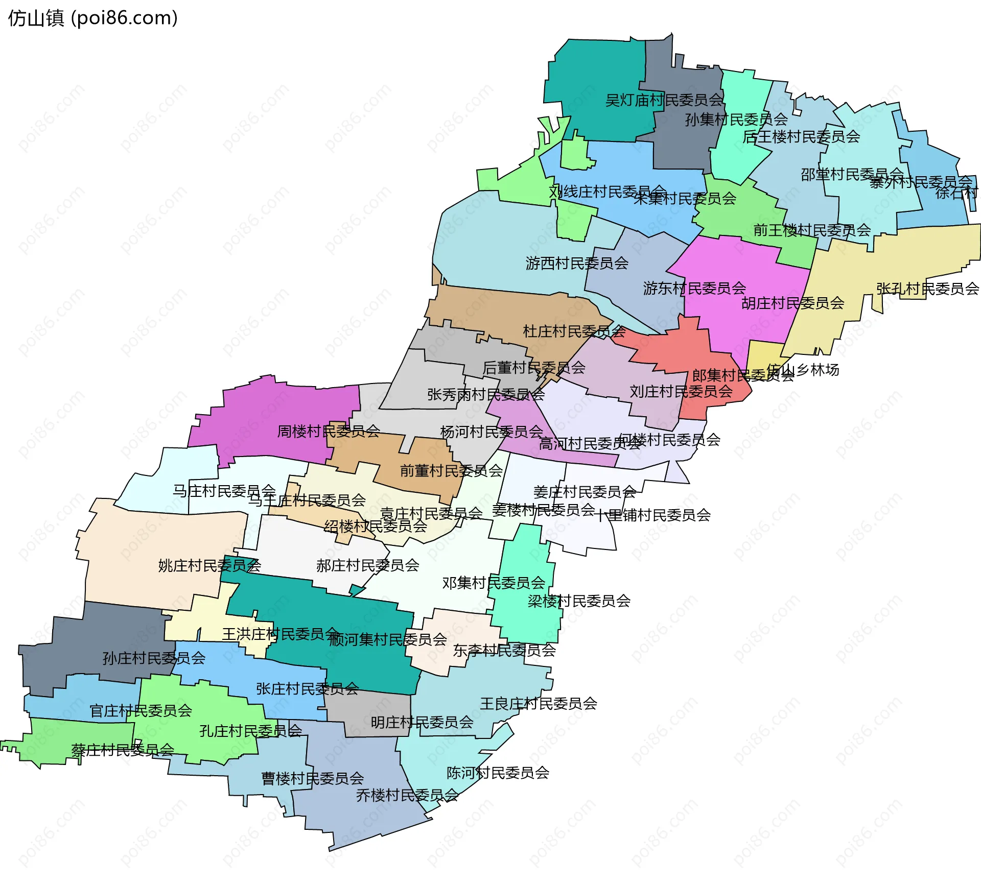 仿山镇边界地图(五级行政区划)
