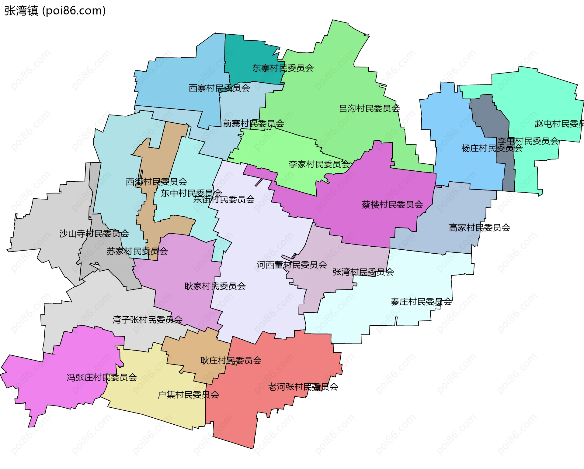 张湾镇边界地图(五级行政区划)