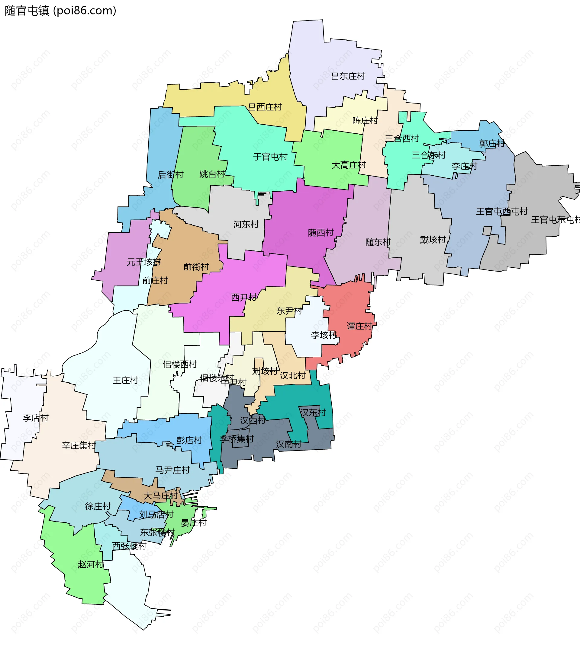 随官屯镇边界地图(五级行政区划)