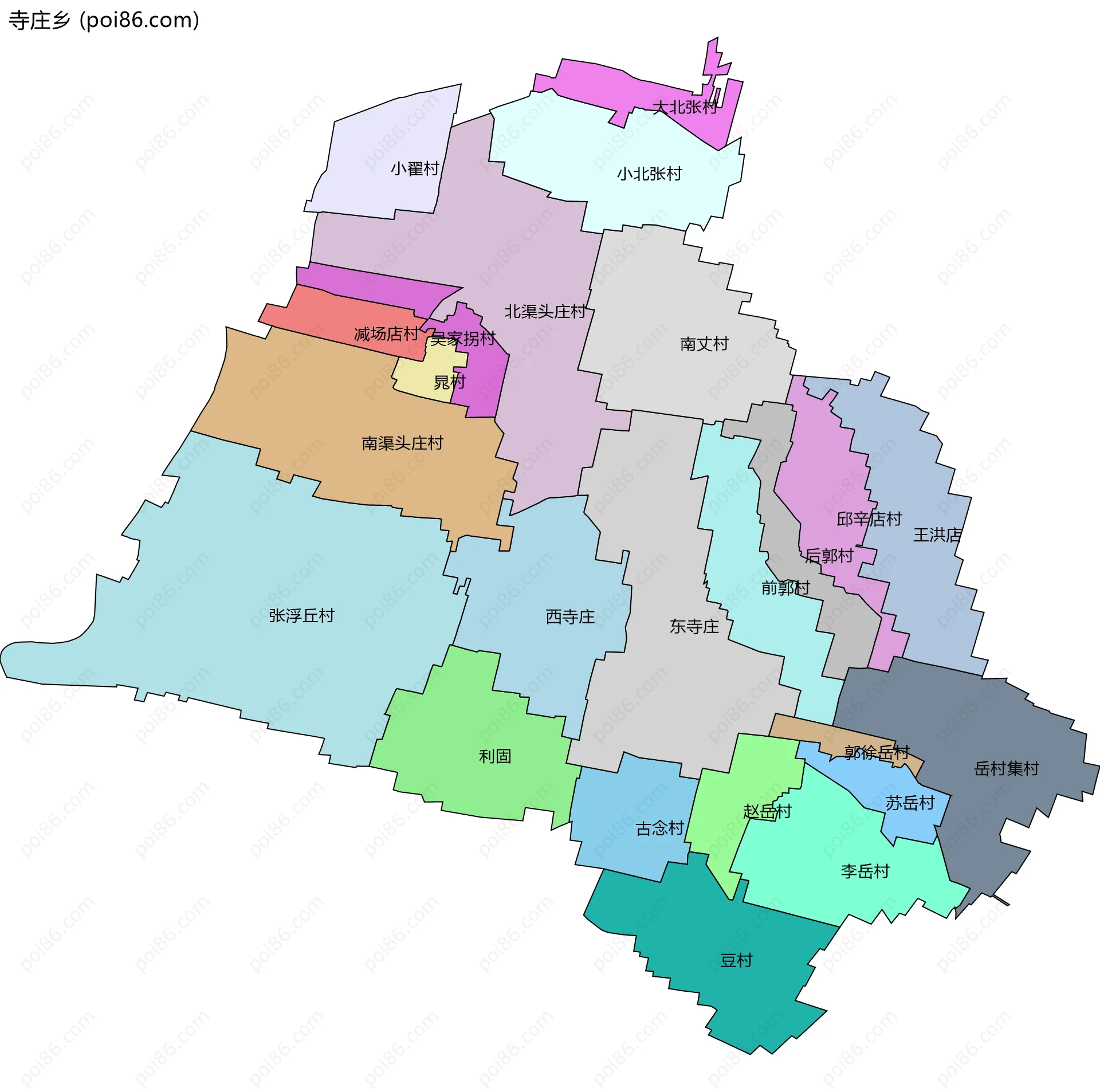 寺庄乡边界地图(五级行政区划)