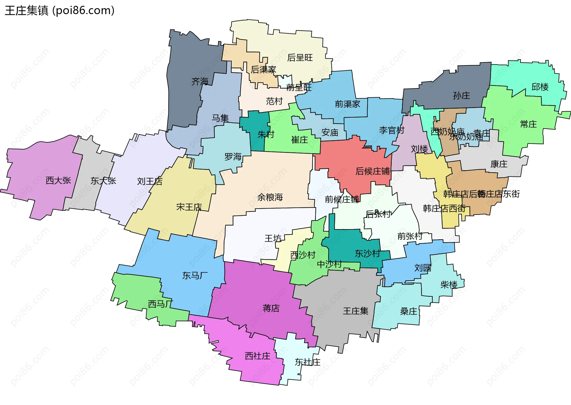 王庄集镇边界地图(五级行政区划)