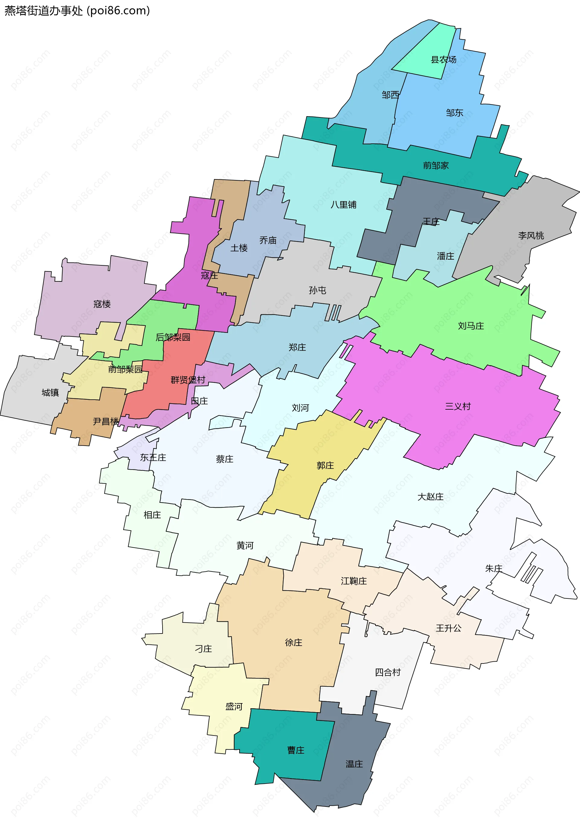 燕塔街道办事处边界地图(五级行政区划)