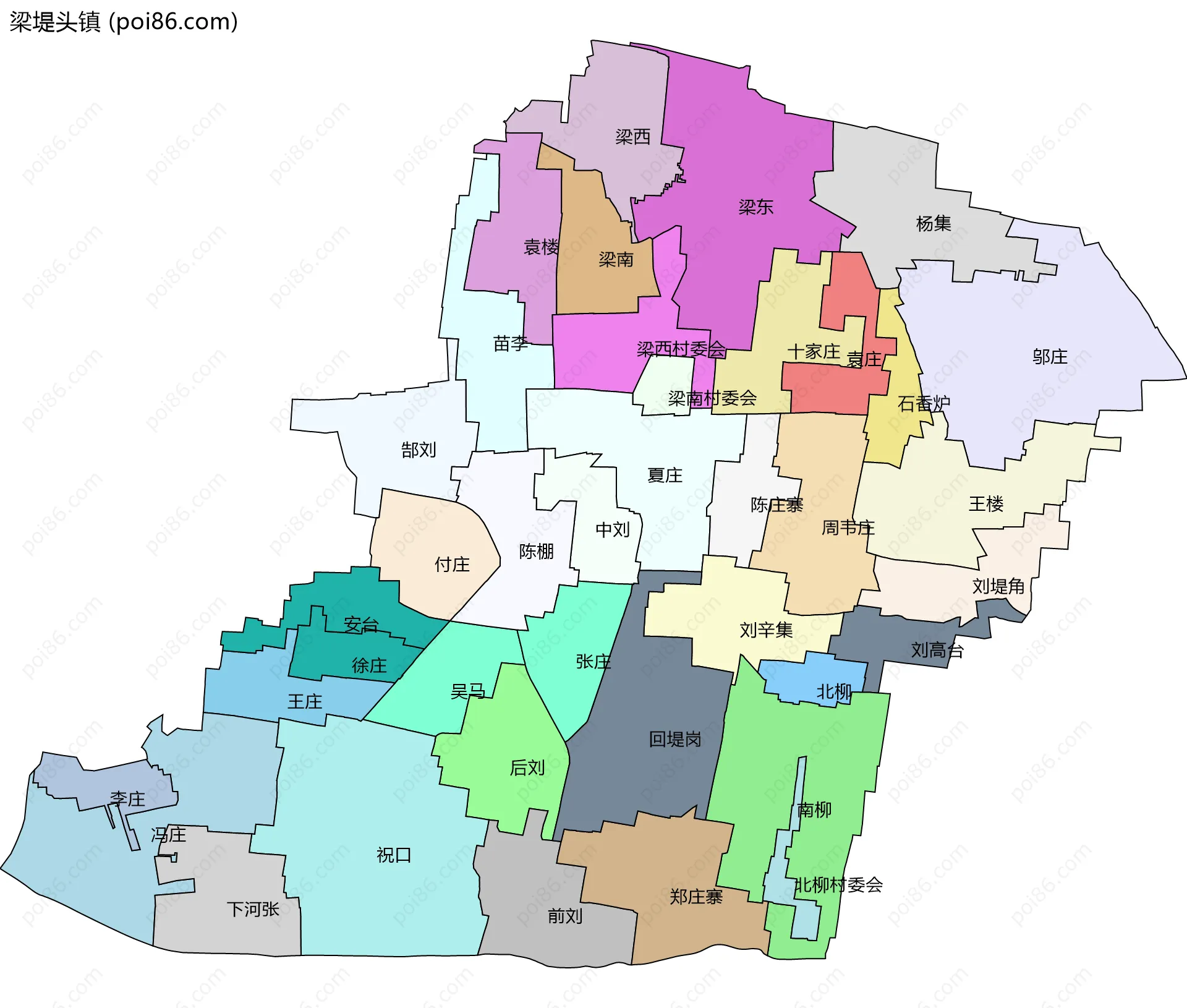 梁堤头镇边界地图(五级行政区划)