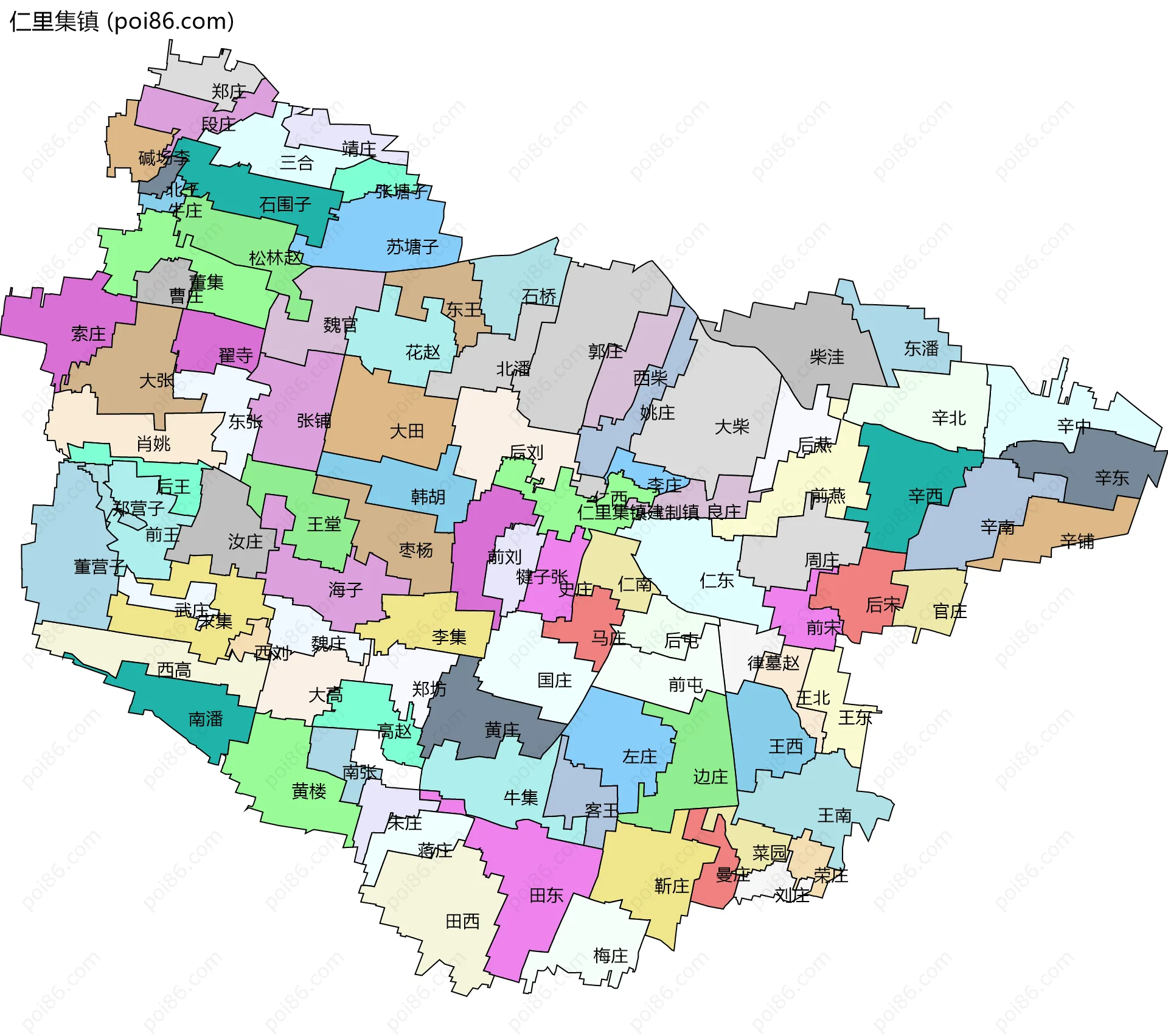 仁里集镇边界地图(五级行政区划)