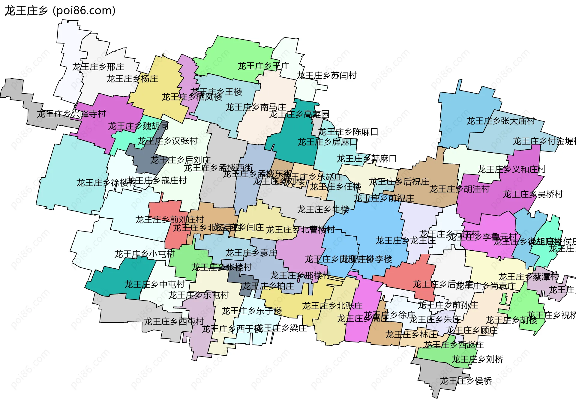 龙王庄乡边界地图(五级行政区划)