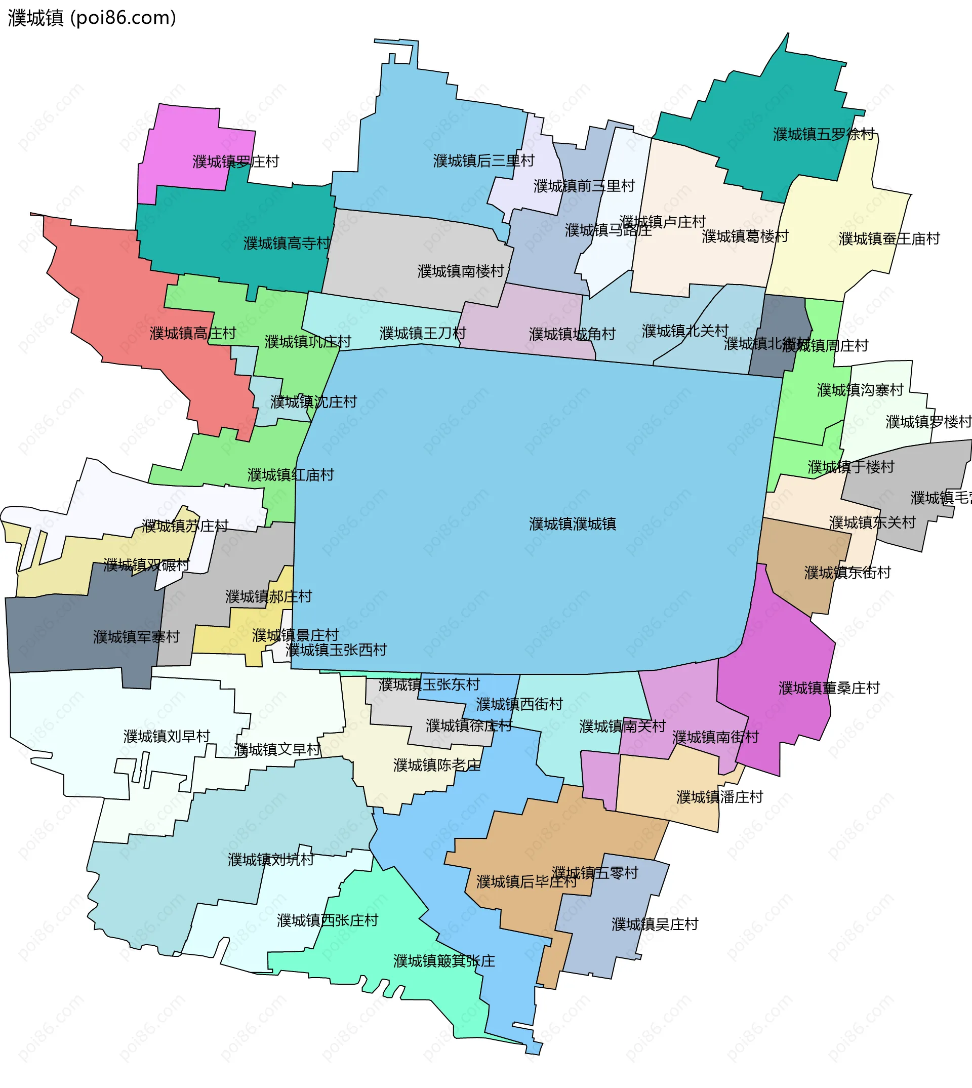 濮城镇边界地图(五级行政区划)