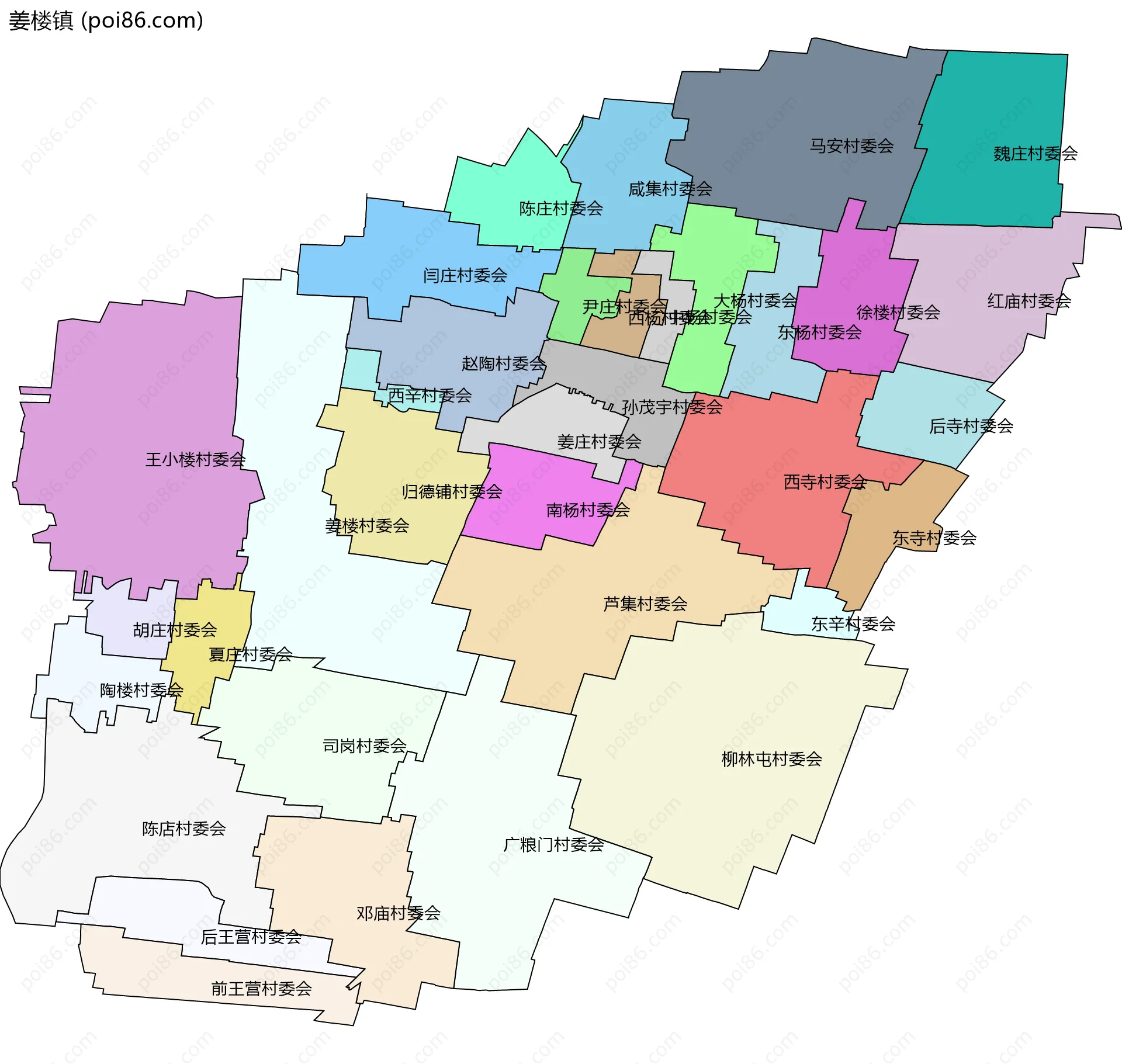 姜楼镇边界地图(五级行政区划)